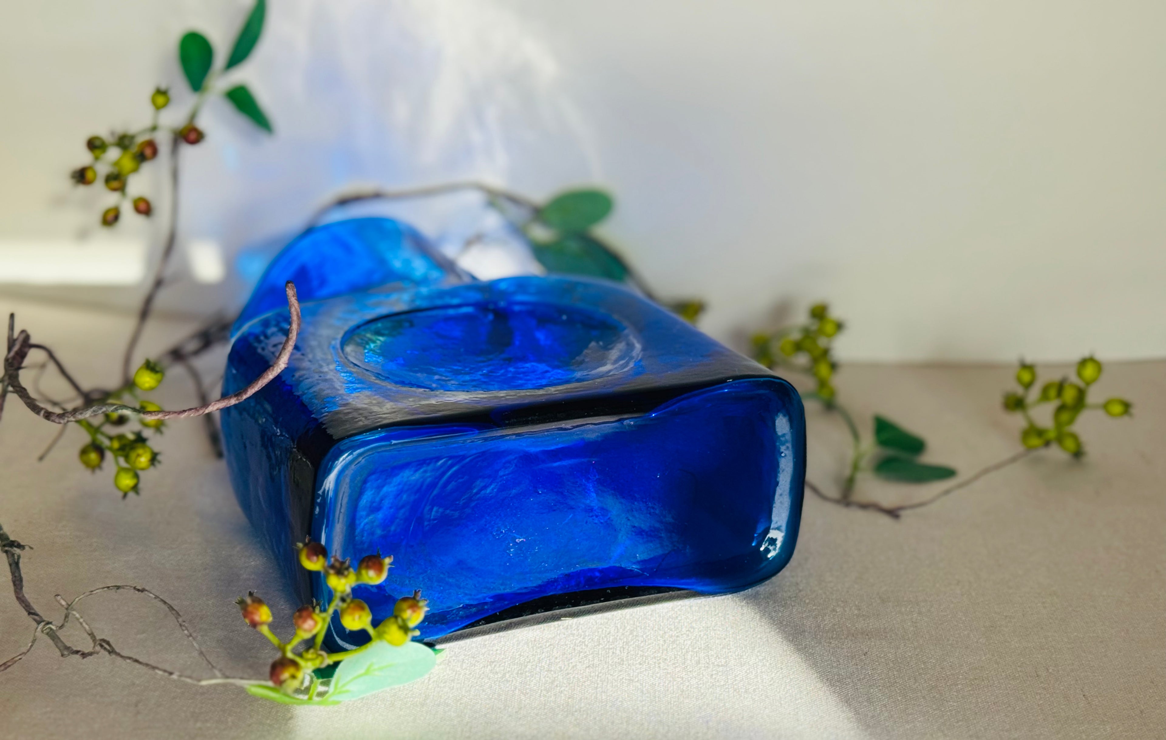 Vintage Cobalt Blue Art Glass Vase – Blenko Style Mid Century Bottle