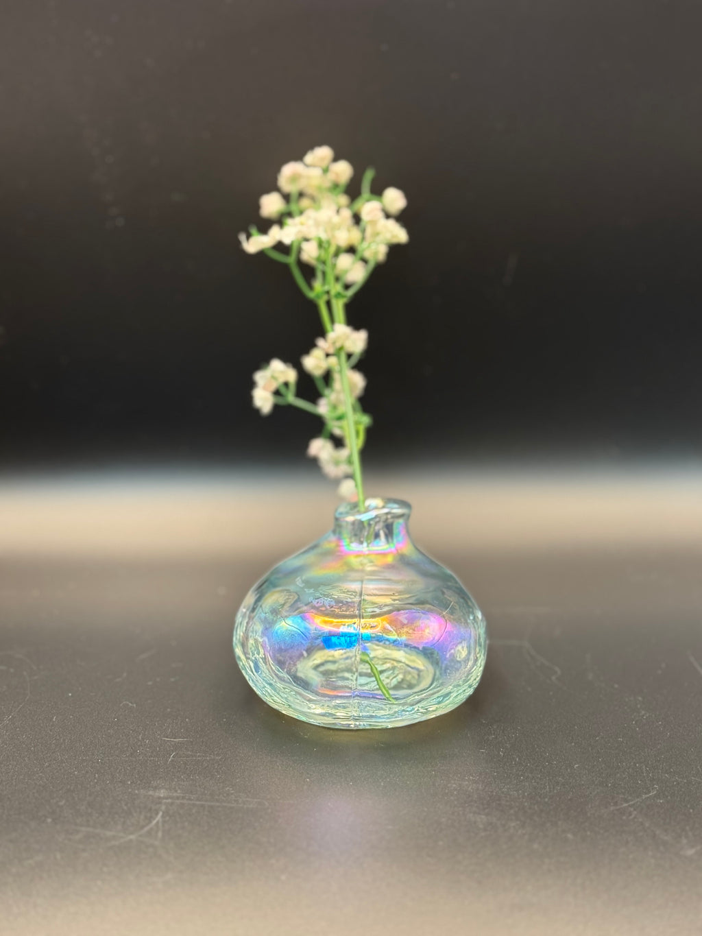 Iridescent Hand-Blown Glass Bud Vase – Organic Mini Vase for Single Stem