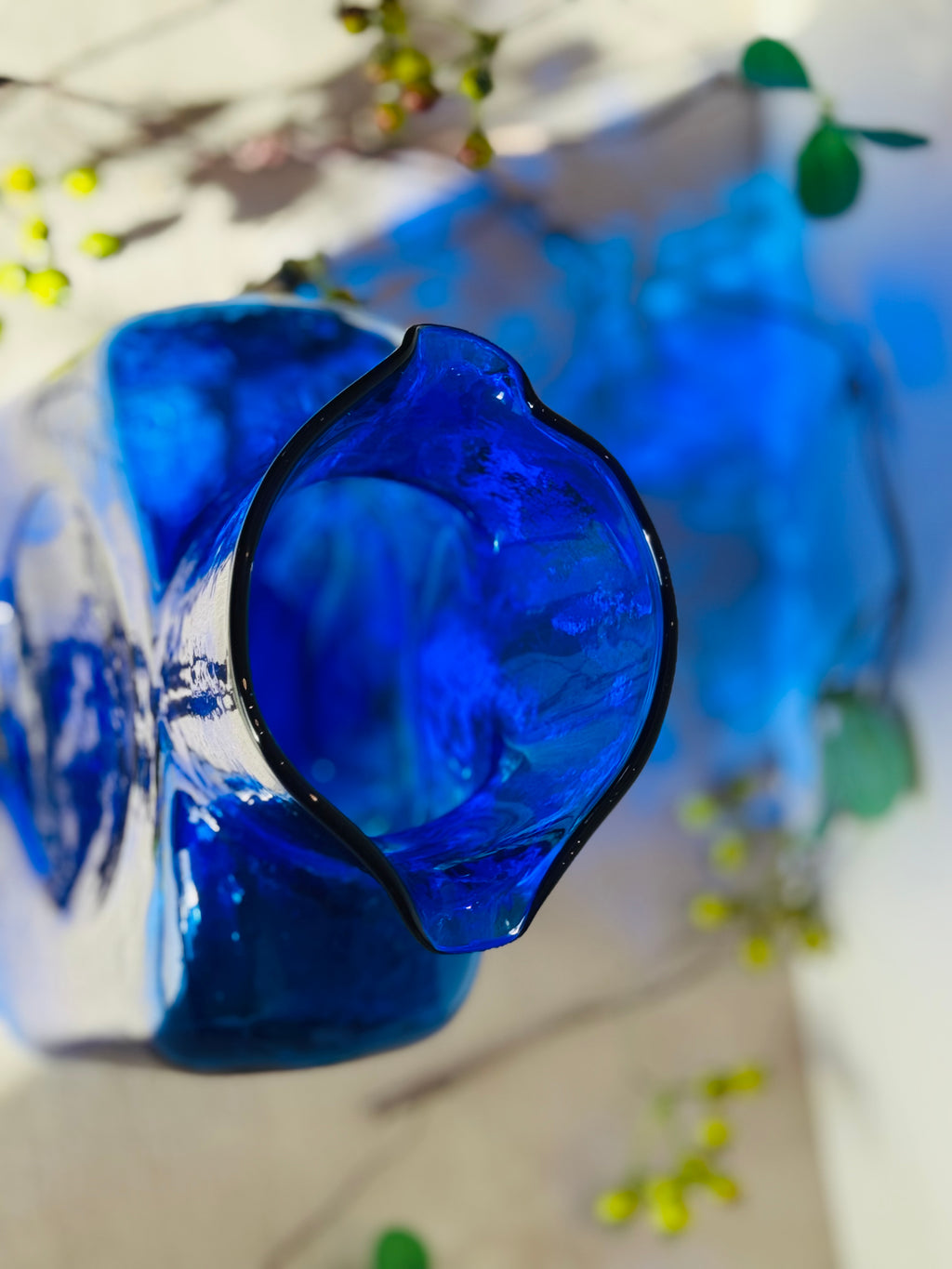 Vintage Cobalt Blue Art Glass Vase – Blenko Style Mid Century Bottle