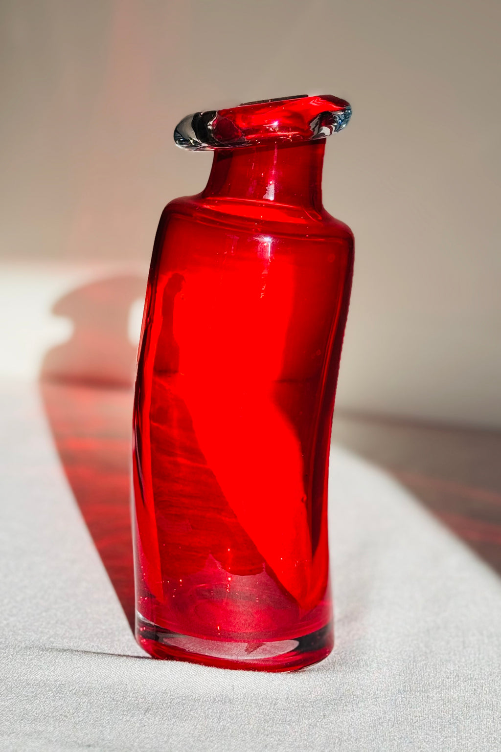 Vintage Ruby Red Art Glass Bottle Vase – Mid Century Scandinavian Style