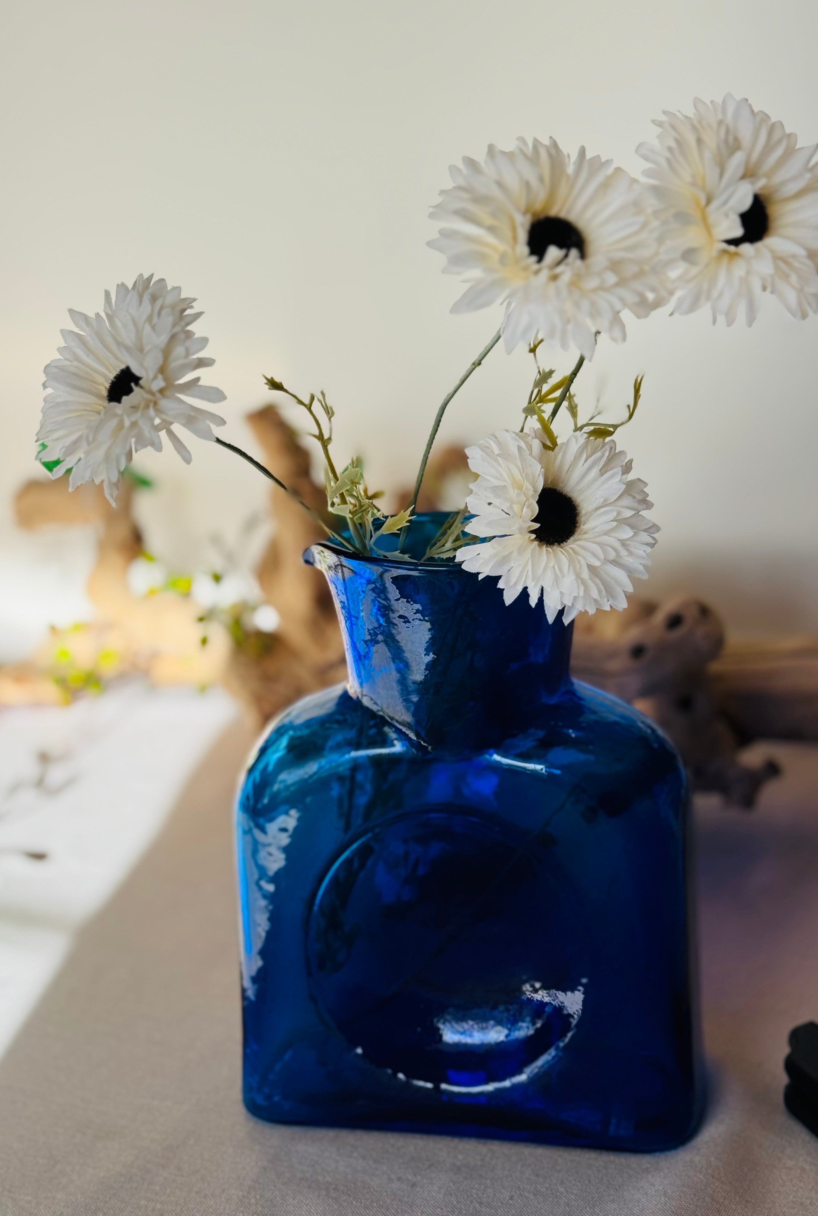 Vintage Cobalt Blue Art Glass Vase – Blenko Style Mid Century Bottle