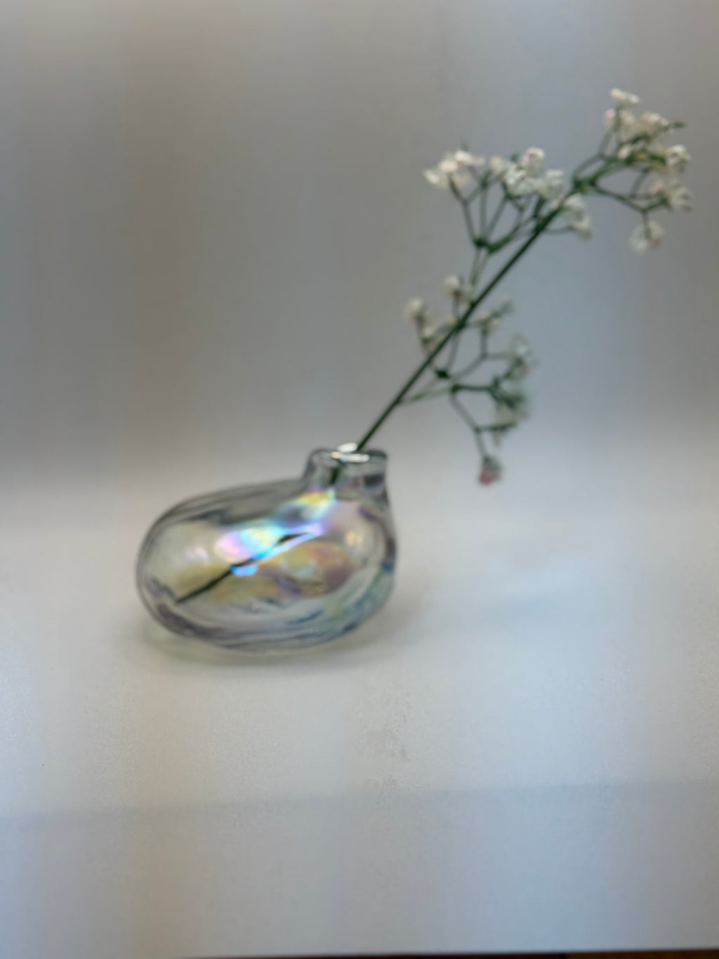 Iridescent Hand-Blown Glass Bud Vase – Organic Mini Vase for Single Stem