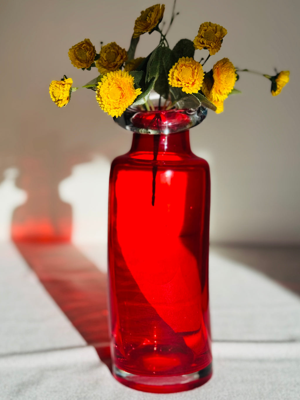 Vintage Ruby Red Art Glass Bottle Vase – Mid Century Scandinavian Style
