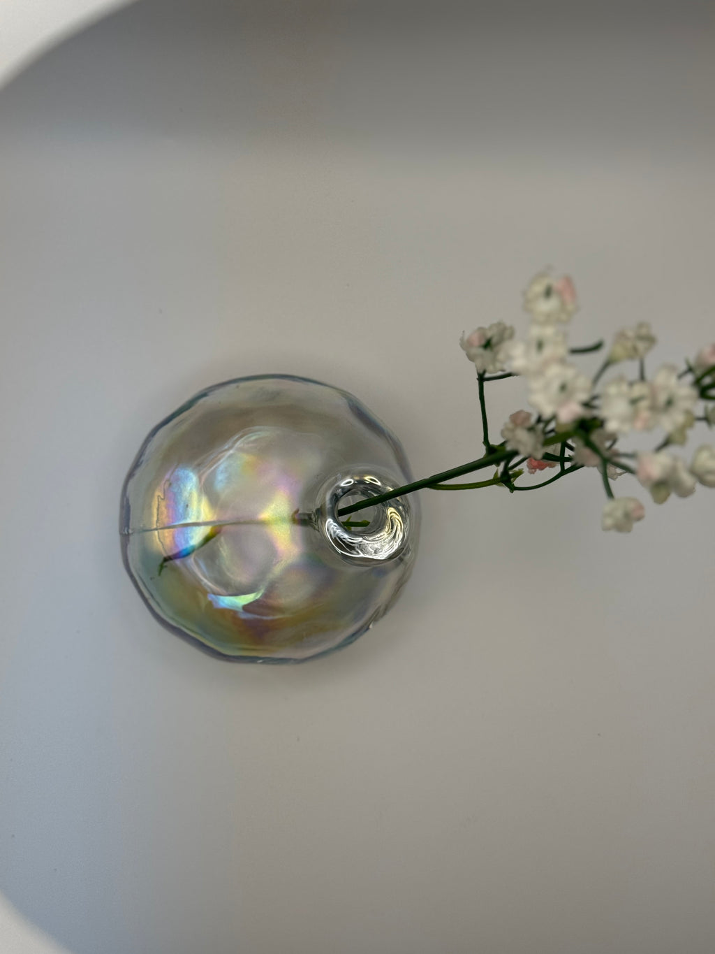 Iridescent Hand-Blown Glass Bud Vase – Organic Mini Vase for Single Stem