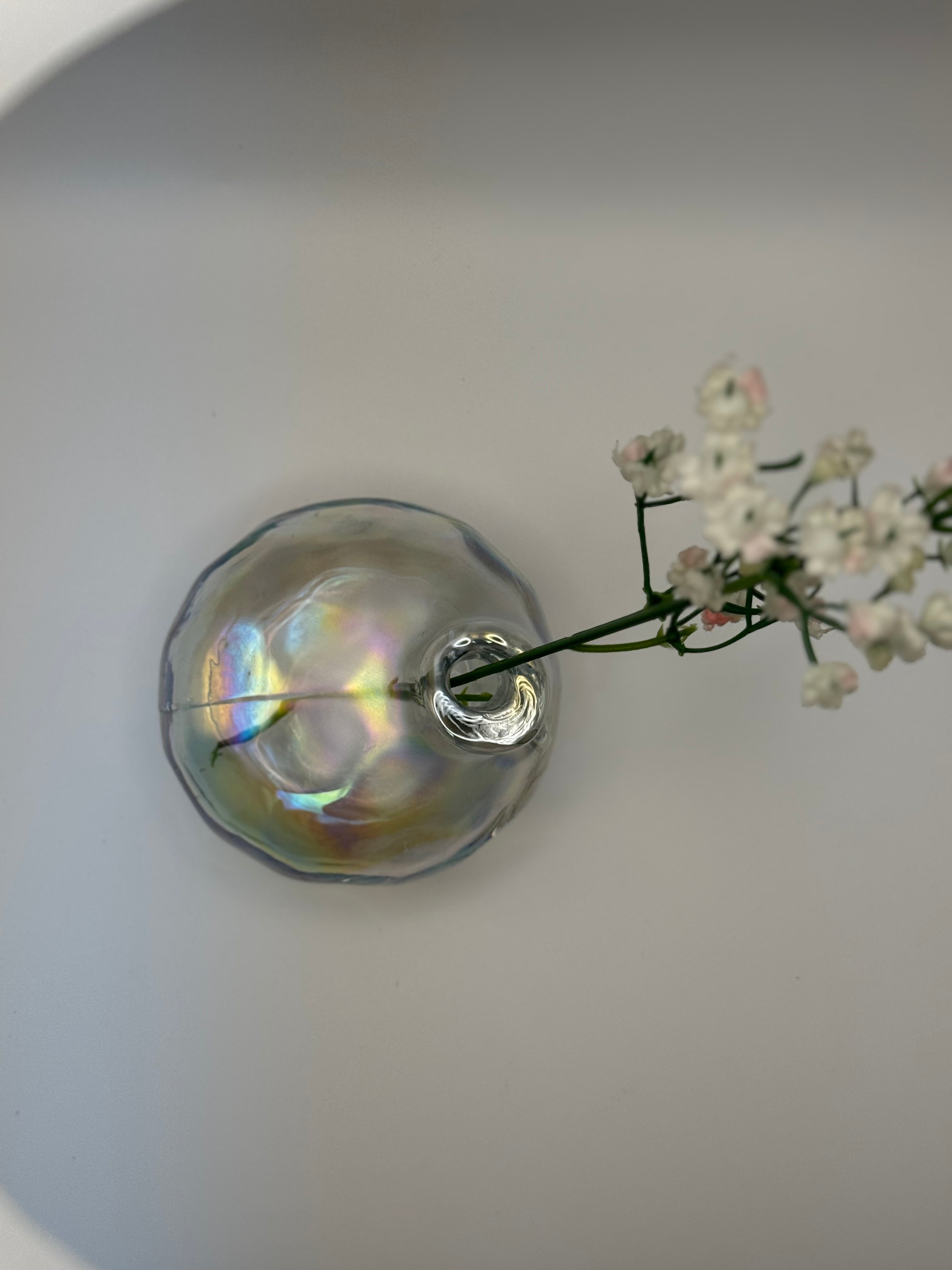 Iridescent Hand-Blown Glass Bud Vase – Organic Mini Vase for Single Stem