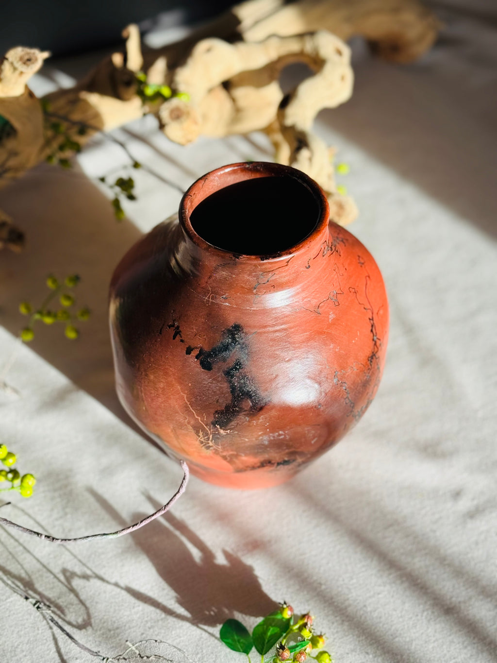 Signed Lucero Horsehair Pottery Vase – Southwestern Studio Ceramic