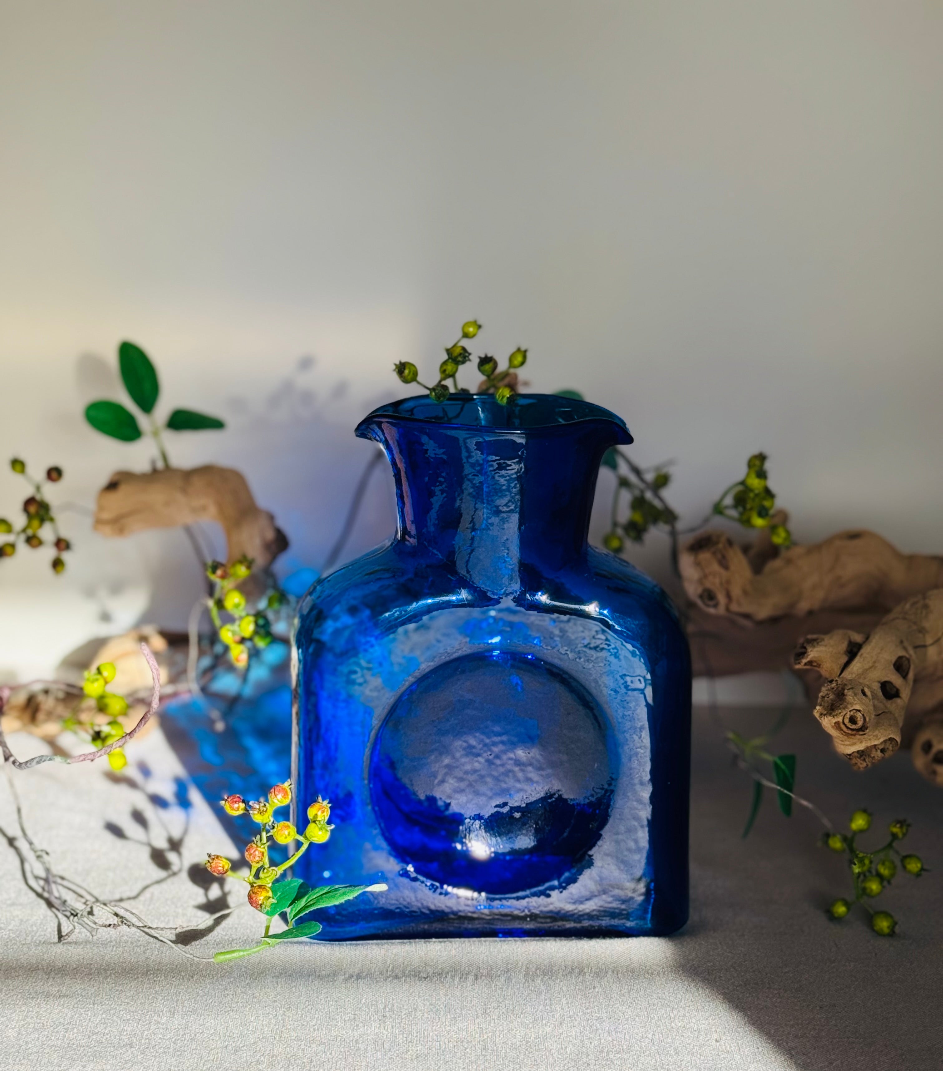Vintage Cobalt Blue Art Glass Vase – Blenko Style Mid Century Bottle