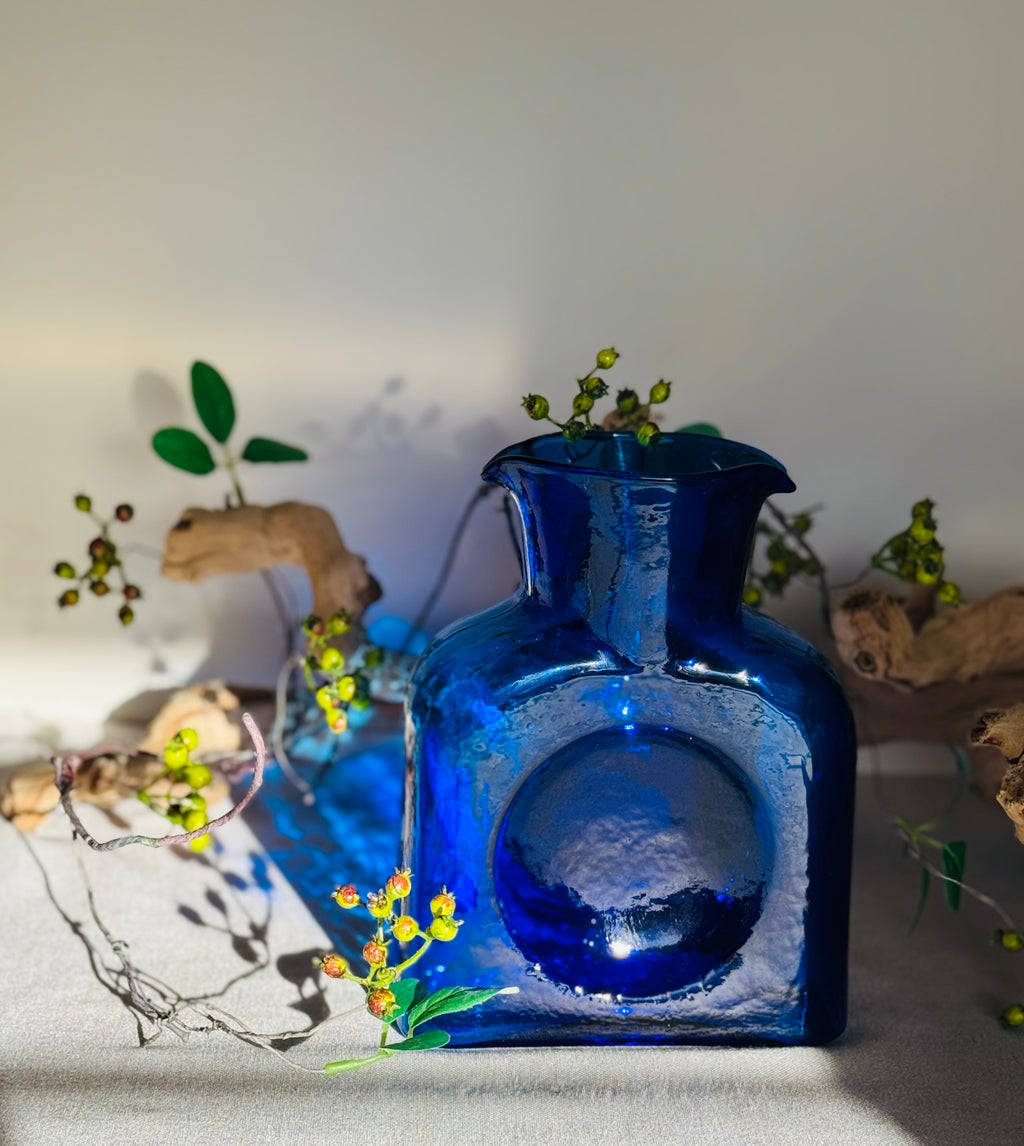Vintage Cobalt Blue Art Glass Vase – Blenko Style Mid Century Bottle