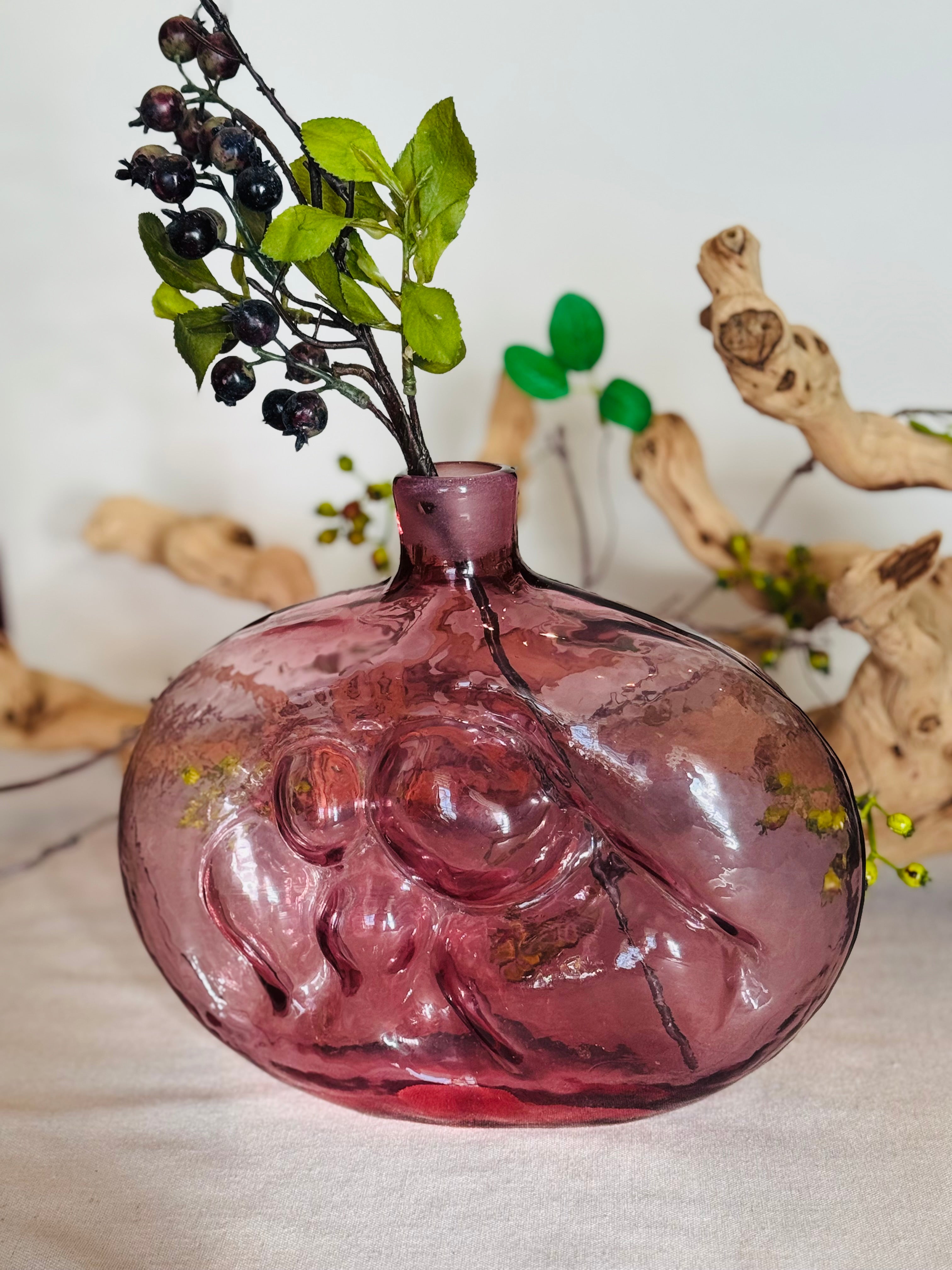 Vintage American Studio Art Glass “Mother and Child” Vase, Blenko Style