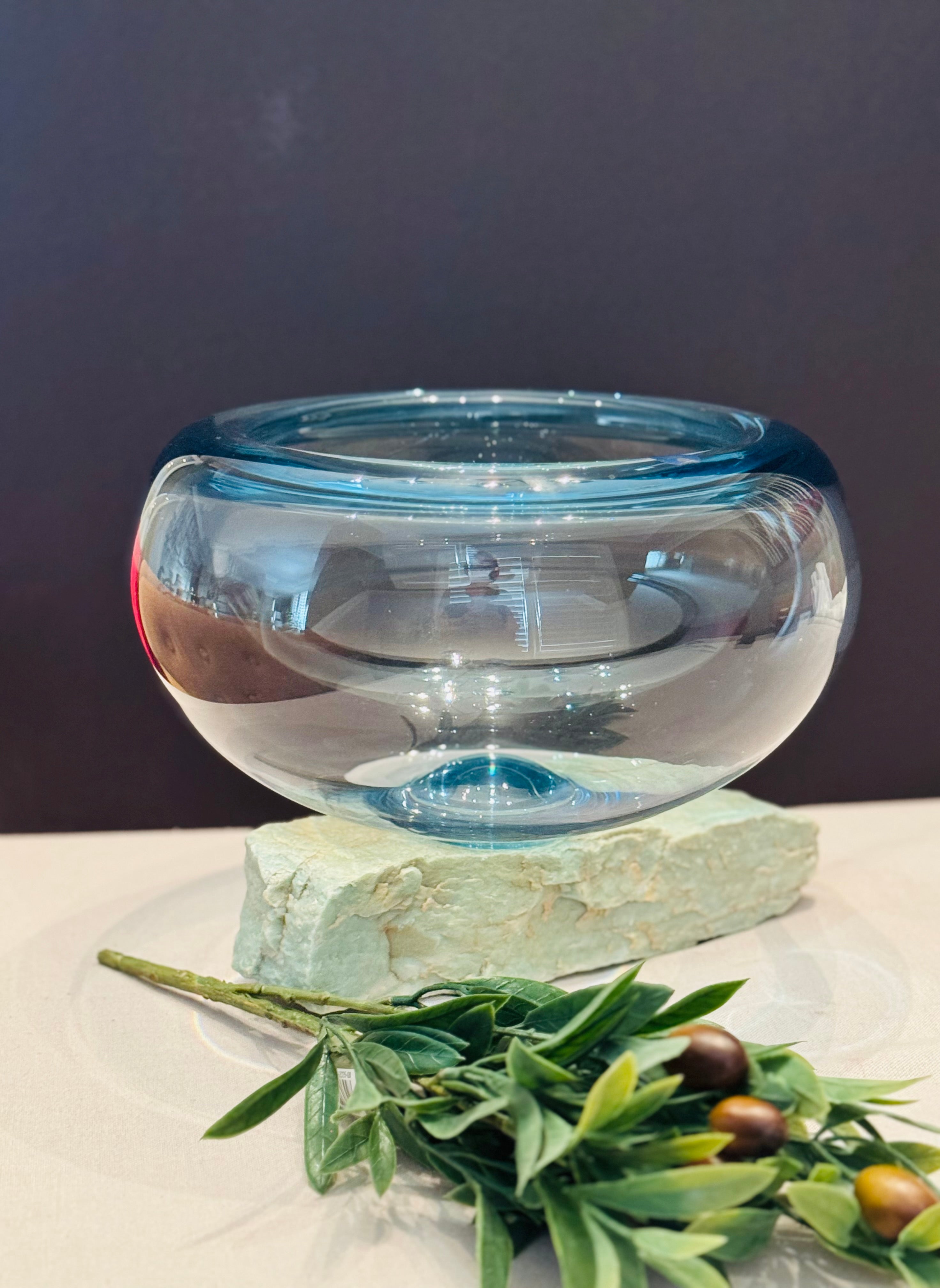Vintage Royal Copenhagen Sommerso Crystal Bowl – Danish Art Glass Blue Core Centerpiece