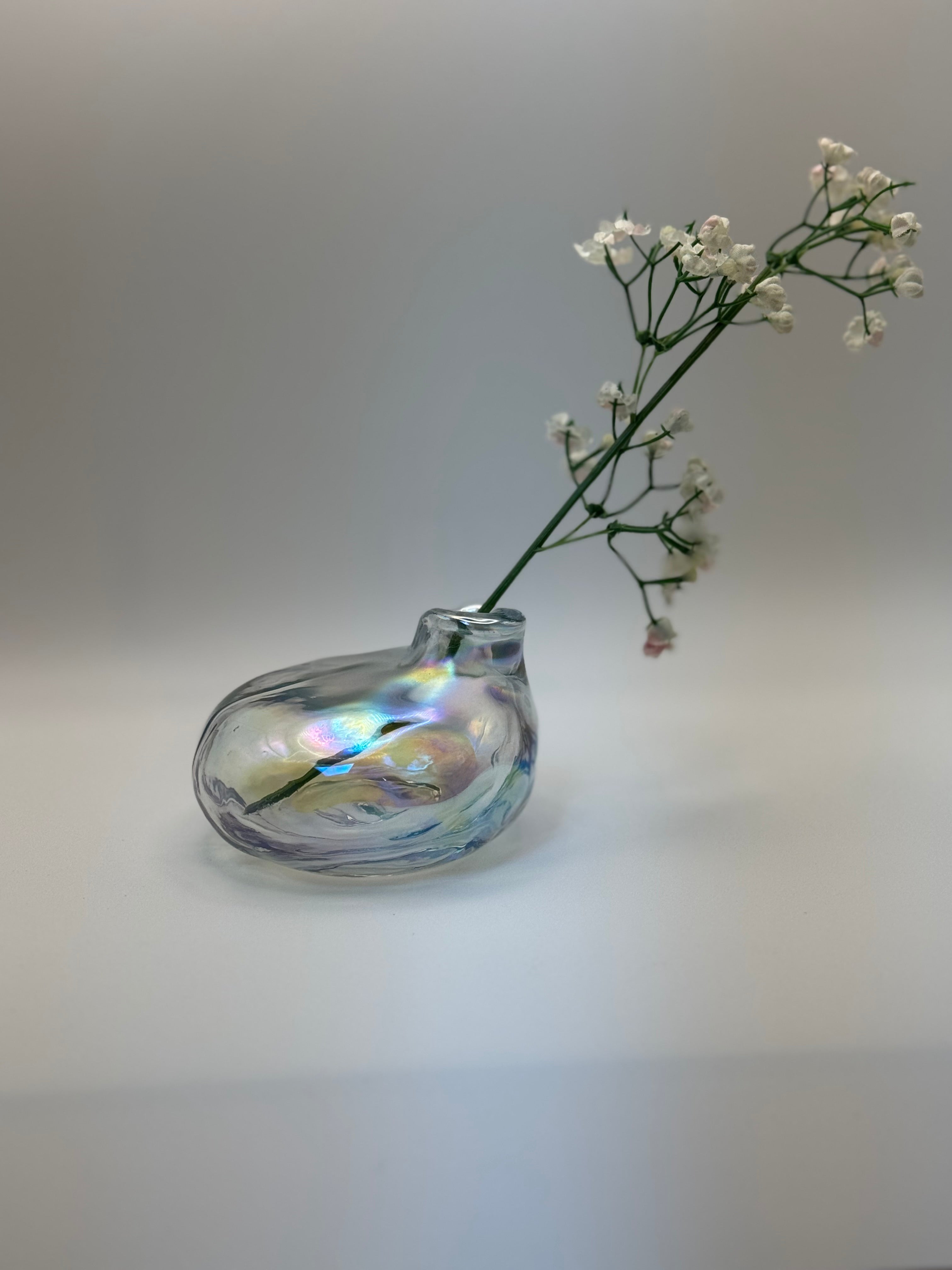 Iridescent Hand-Blown Glass Bud Vase – Organic Mini Vase for Single Stem