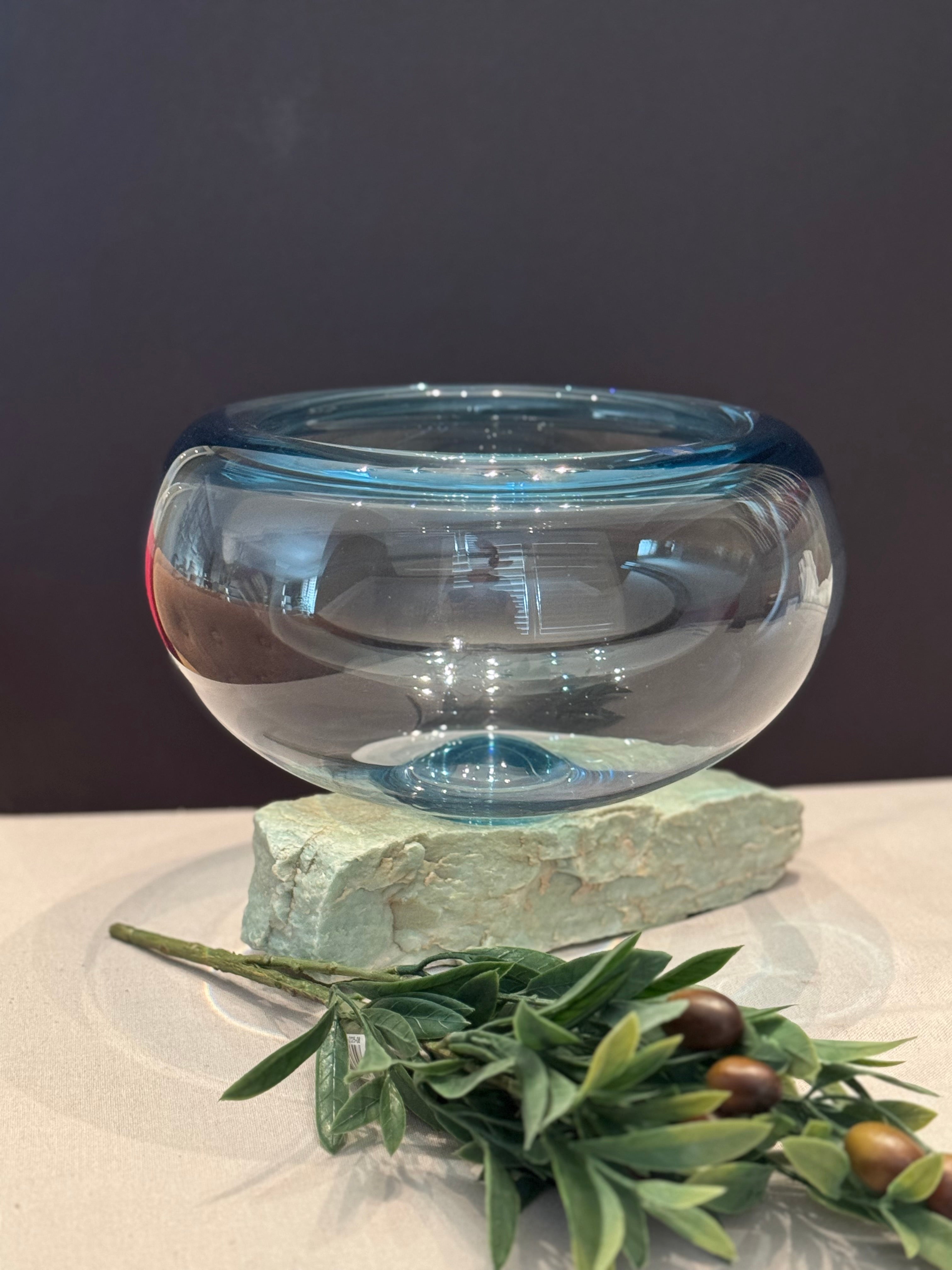 Vintage Royal Copenhagen Sommerso Crystal Bowl – Danish Art Glass Blue Core Centerpiece