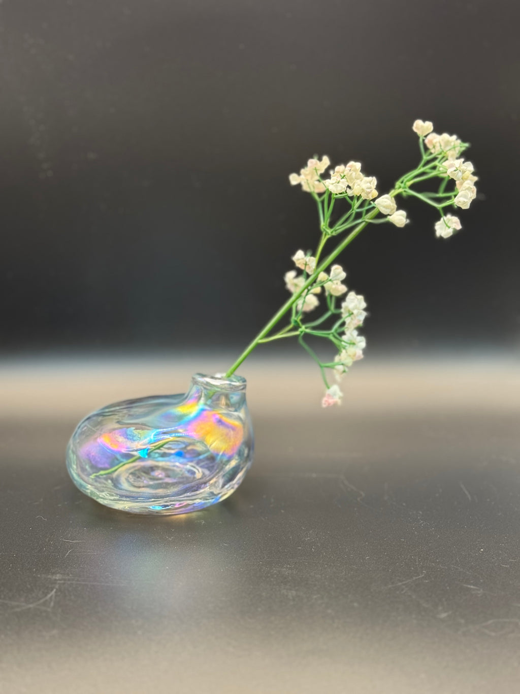 Iridescent Hand-Blown Glass Bud Vase – Organic Mini Vase for Single Stem