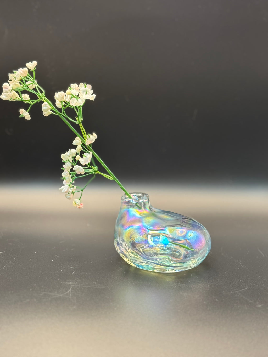 Iridescent Hand-Blown Glass Bud Vase – Organic Mini Vase for Single Stem