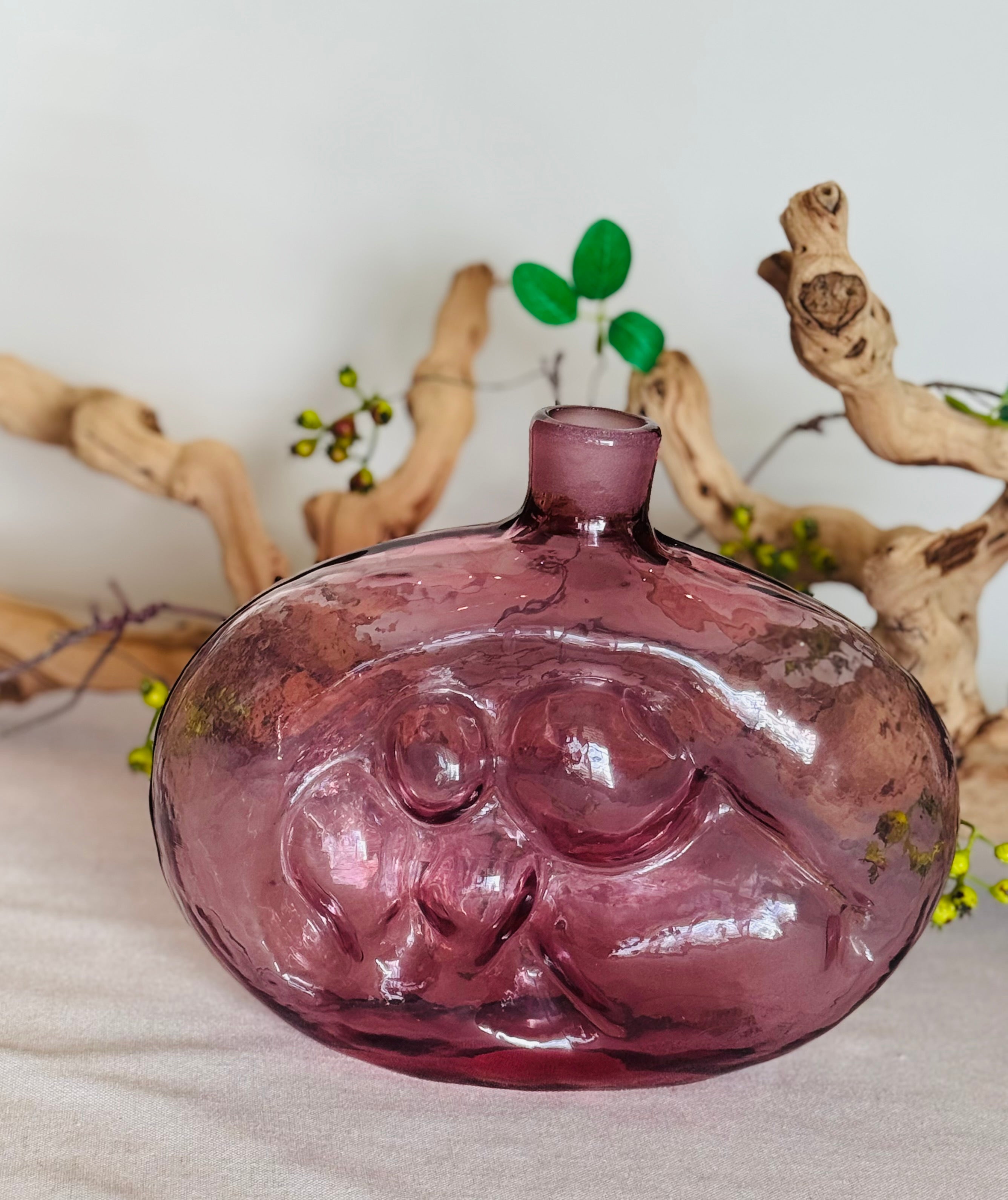 Vintage American Studio Art Glass “Mother and Child” Vase, Blenko Style