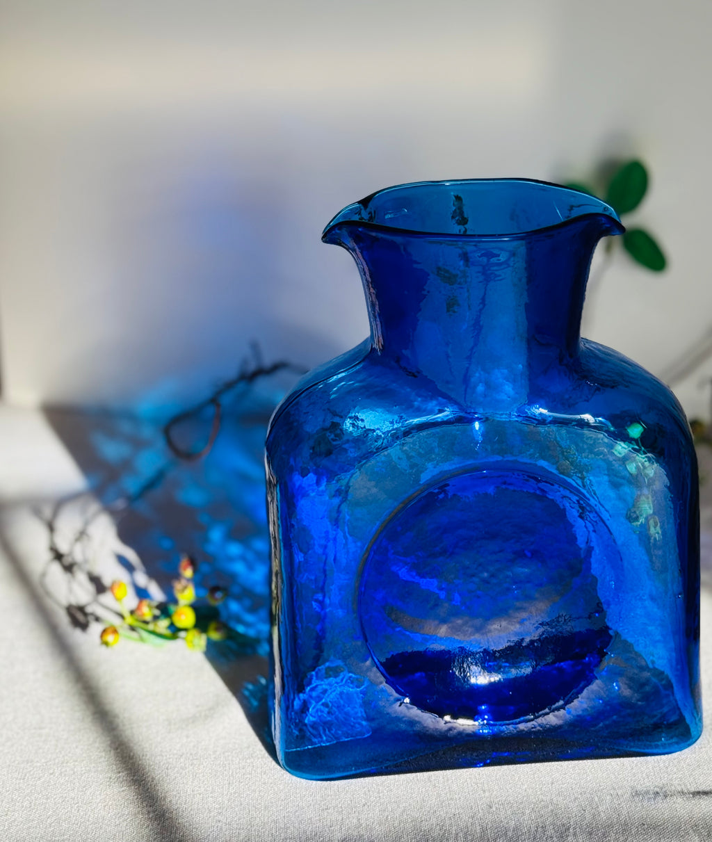 Vintage Cobalt Blue Art Glass Vase – Blenko Style Mid Century Bottle