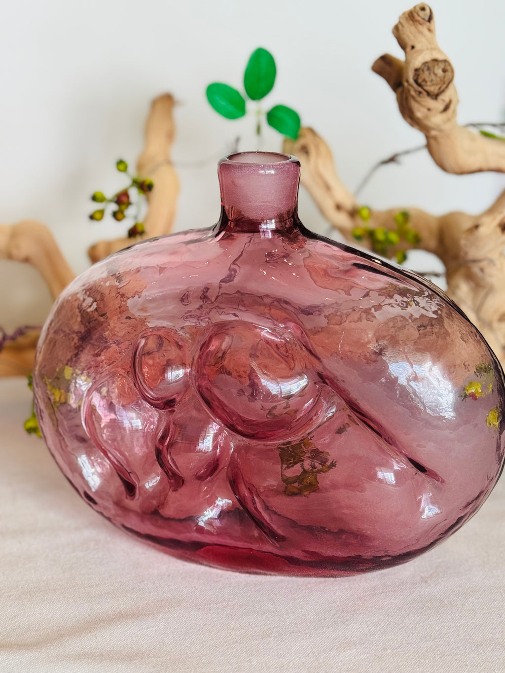 Vintage American Studio Art Glass “Mother and Child” Vase, Blenko Style