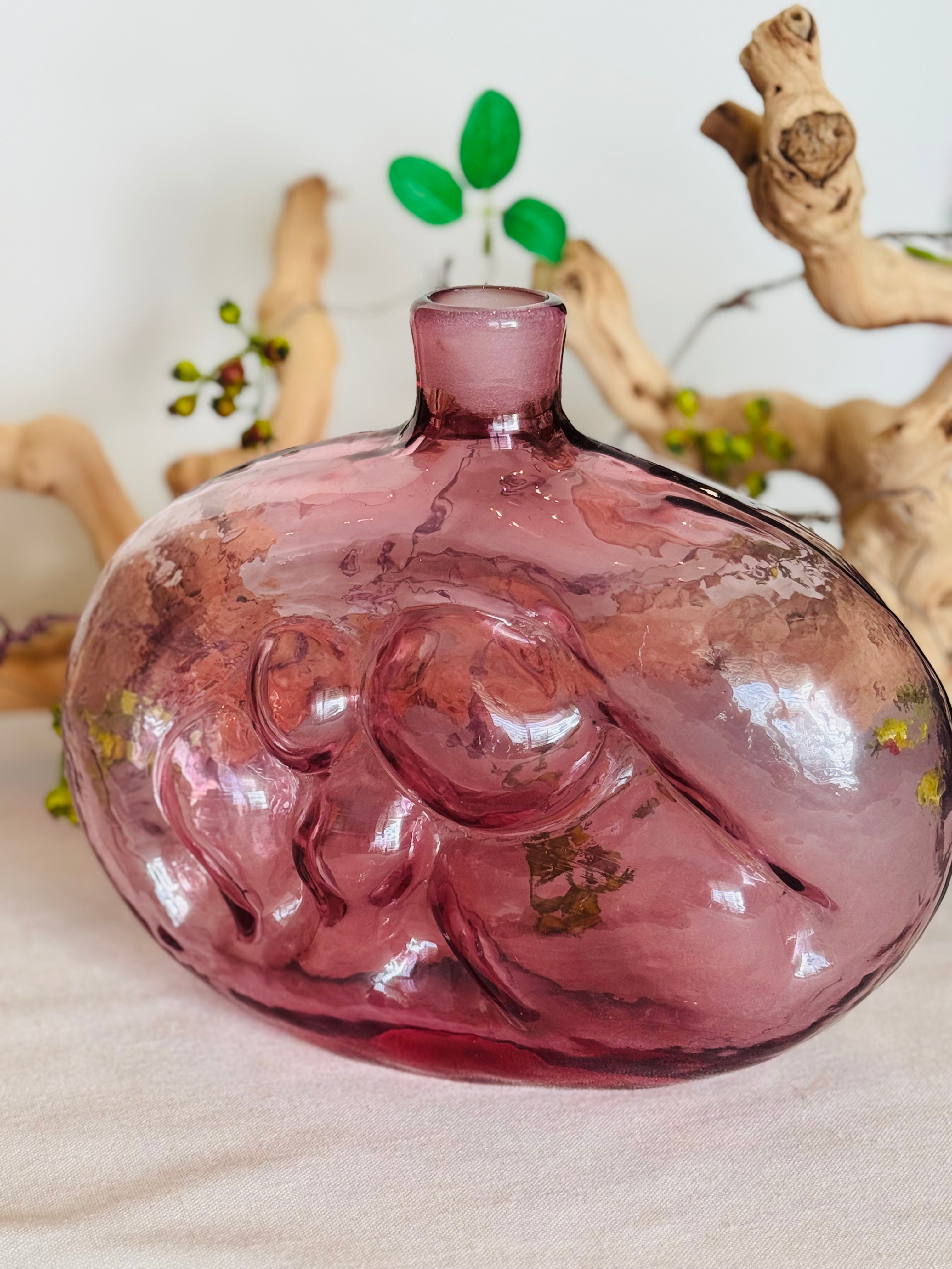 Vintage American Studio Art Glass “Mother and Child” Vase, Blenko Style