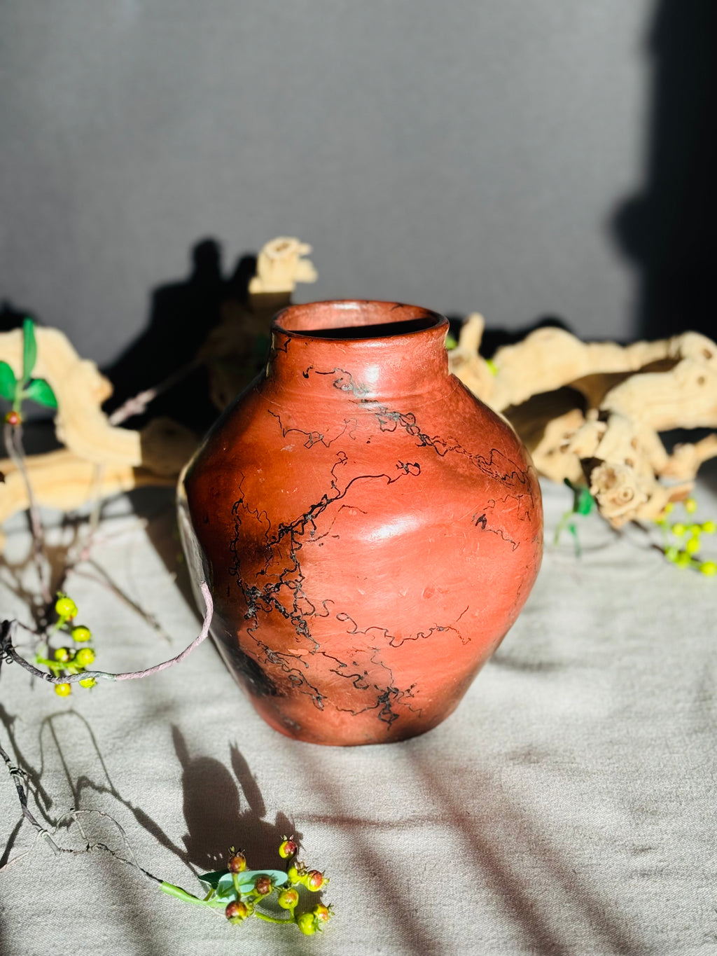 Signed Lucero Horsehair Pottery Vase – Southwestern Studio Ceramic