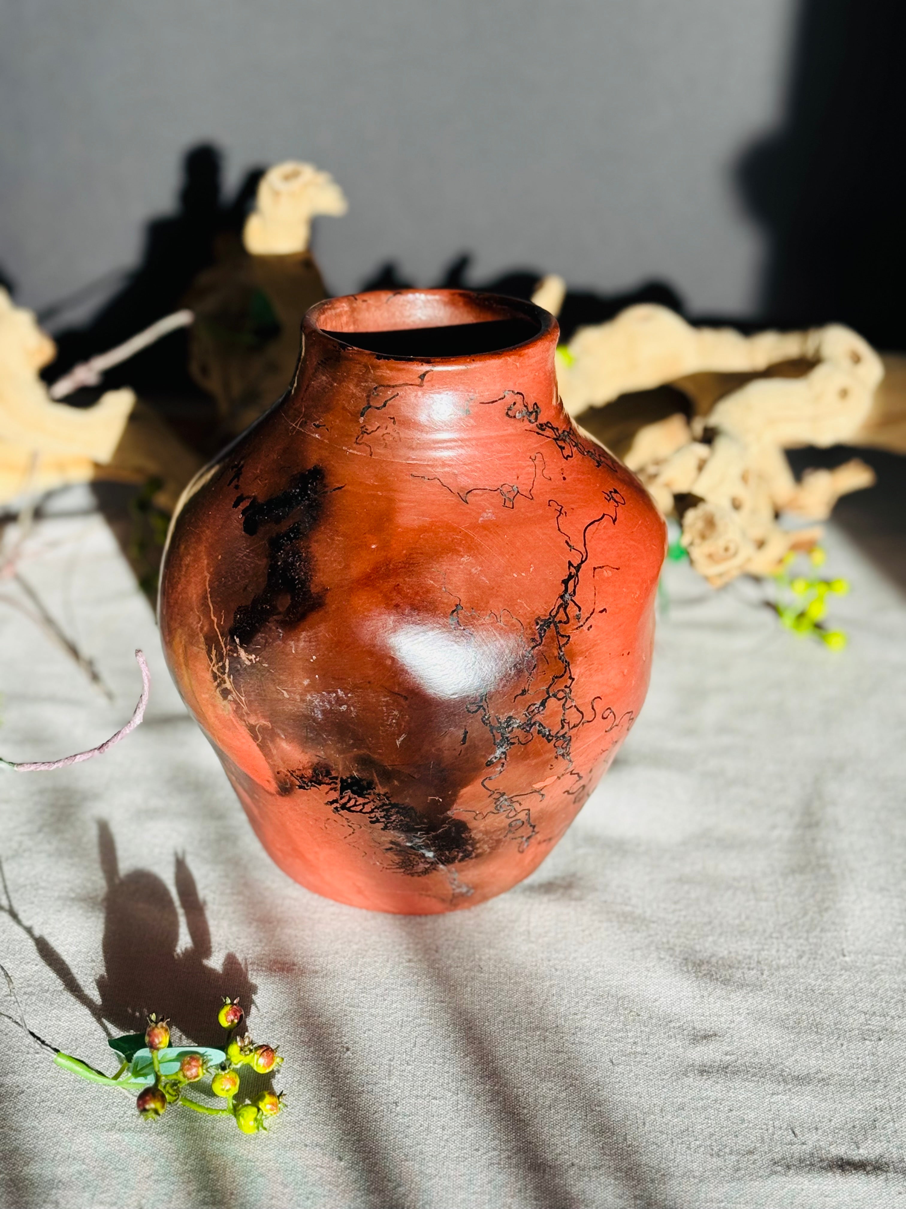 Signed Lucero Horsehair Pottery Vase – Southwestern Studio Ceramic