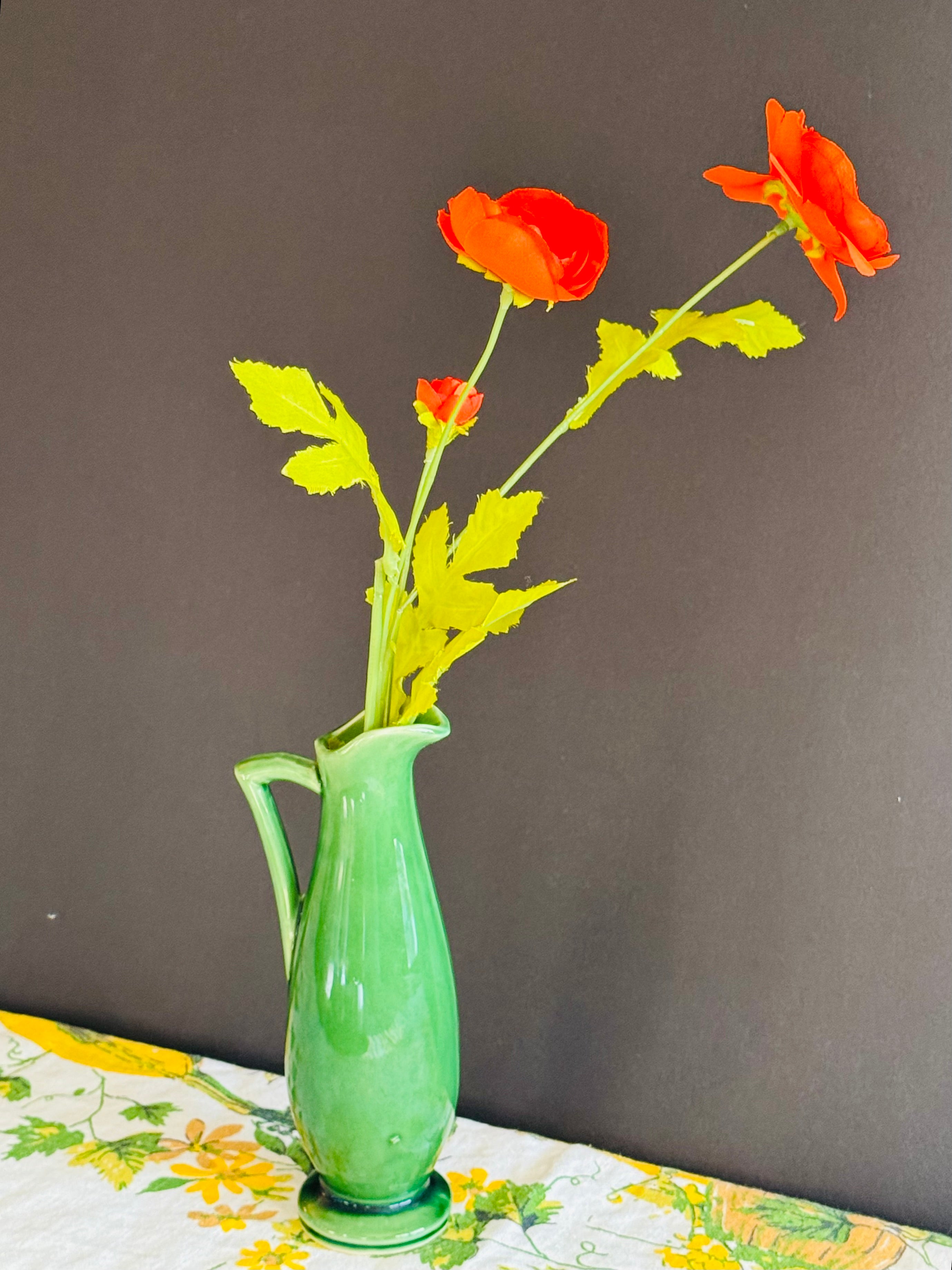 Lovely Mid-Century Green USA Pottery Pitcher Vase | Small Ceramic Ewer | Vintage Shelf Decor