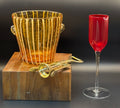 Standout Vintage Amber Art Glass Ice Bucket | Applied White Threading | Mid-Century Barware | Italian Art Glass Style