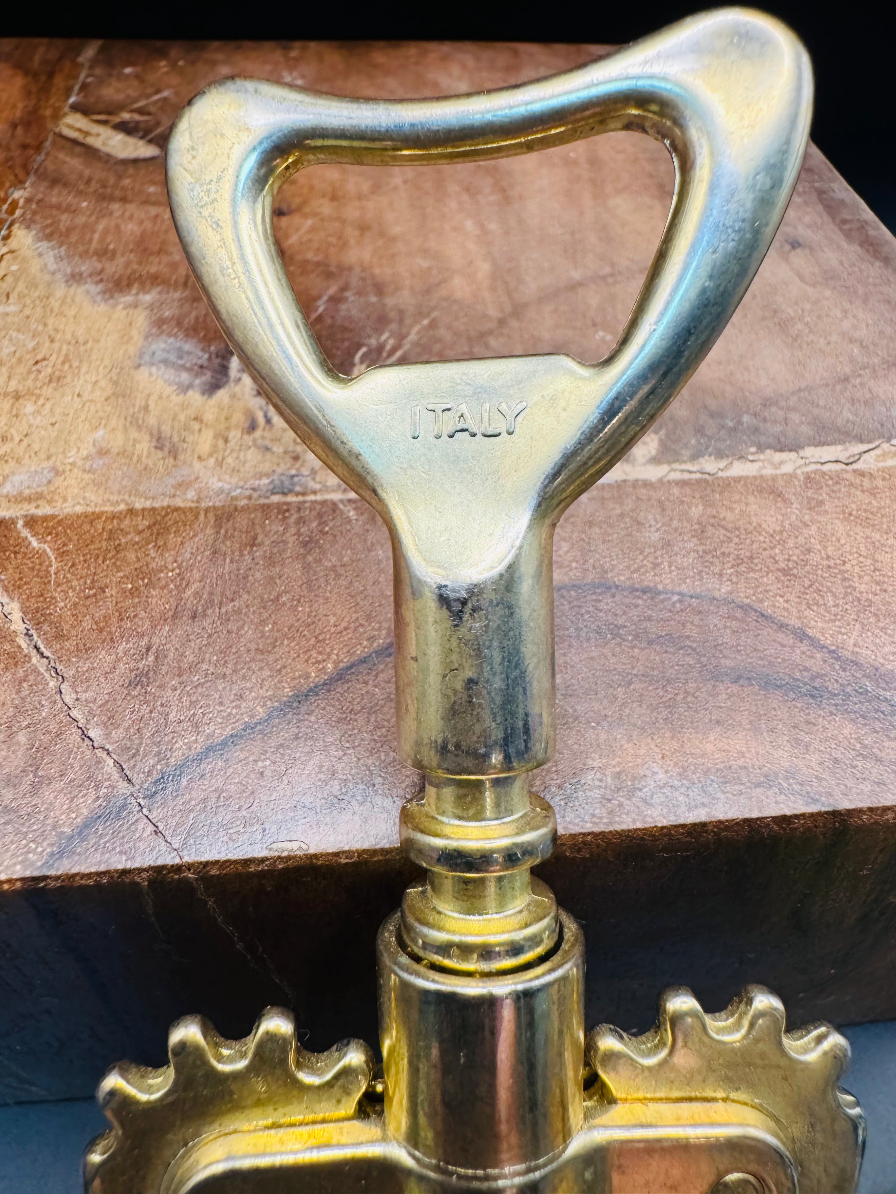 Vintage Italian Brass Wing Corkscrew | Marked Italy | Mid-Century Barware Tool