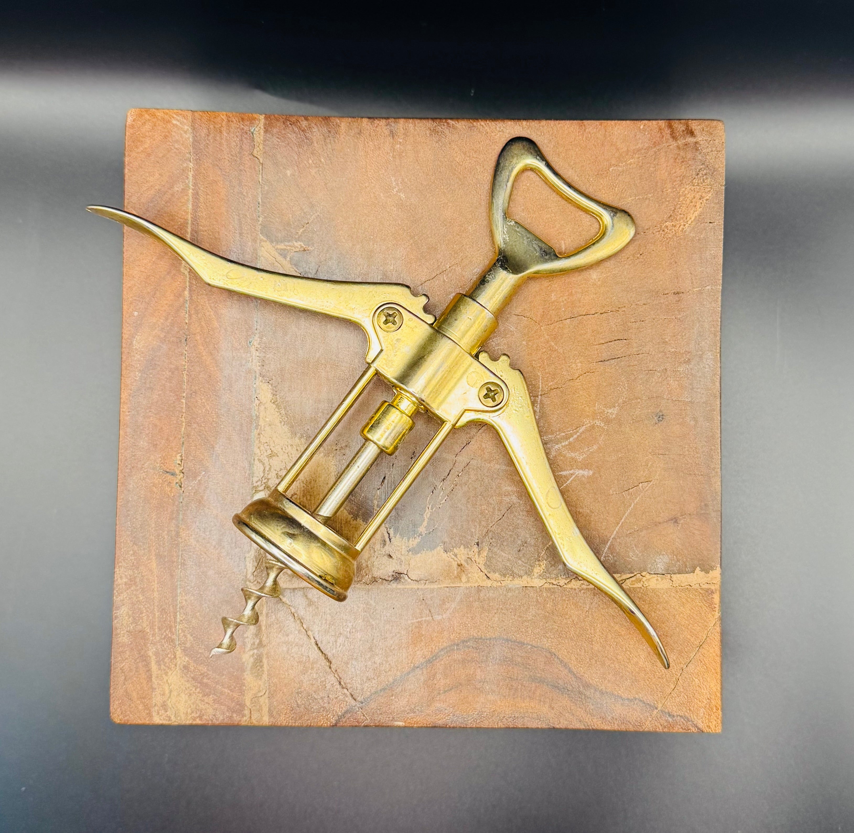 Vintage Italian Brass Wing Corkscrew | Marked Italy | Mid-Century Barware Tool