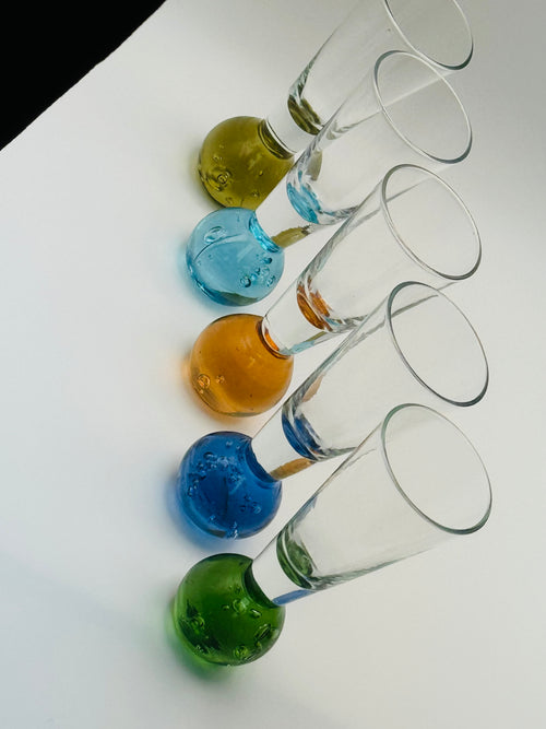 Gorgeous Vintage Italian Art Glass Cordial Glasses | Bubble Base Stemware | Set of 5 | Mid-Century Barware