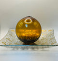 Stunning Georges Briard Mid Century Gold Enamel Glass Bar Tray | Atomic Pattern | 11 Inch Square