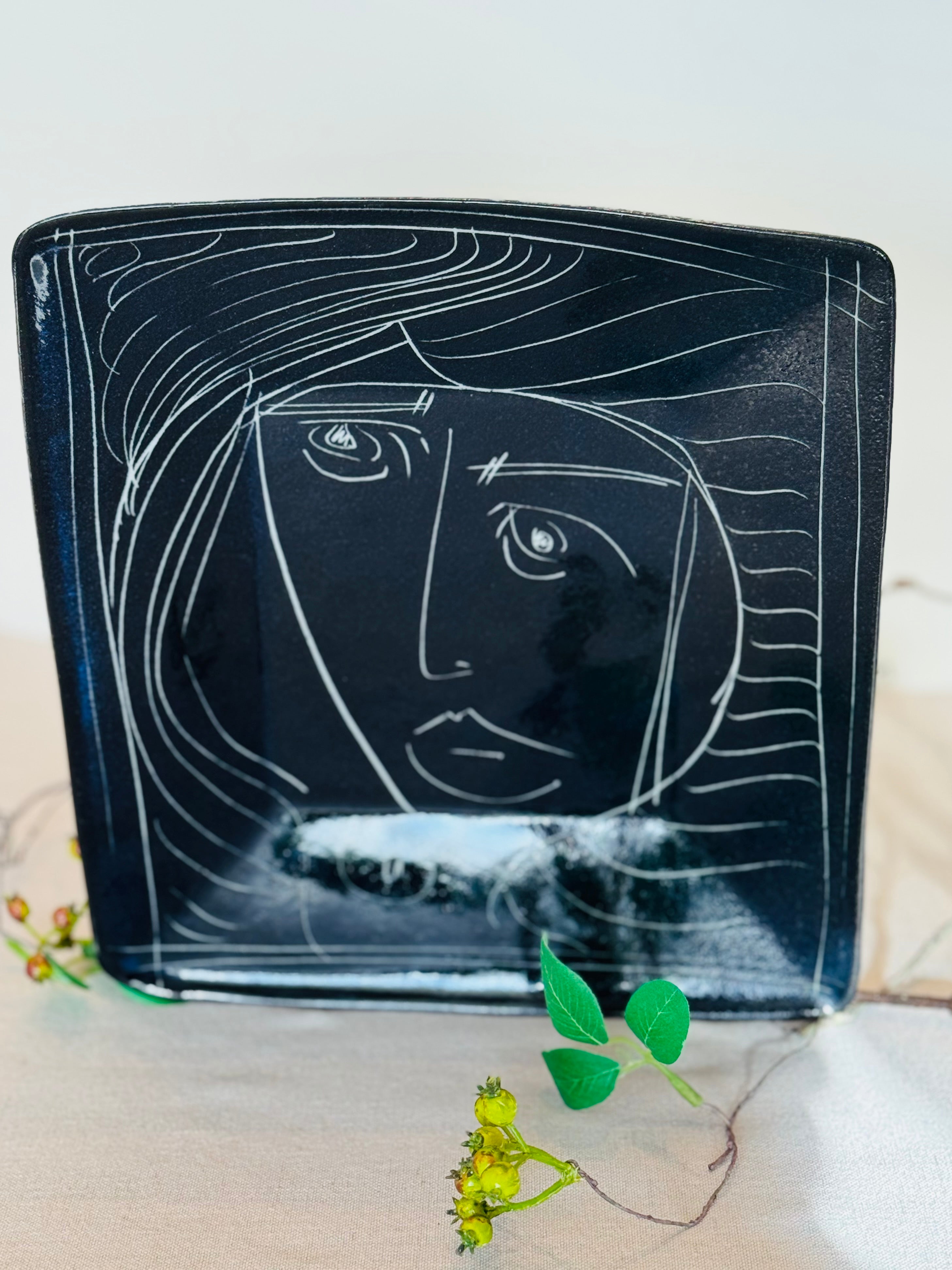 Granatelli Sgraffito Studio Pottery Plate | Mid-Century Figural Line Art | Signed Ceramic Art Dish | 9 Inch
