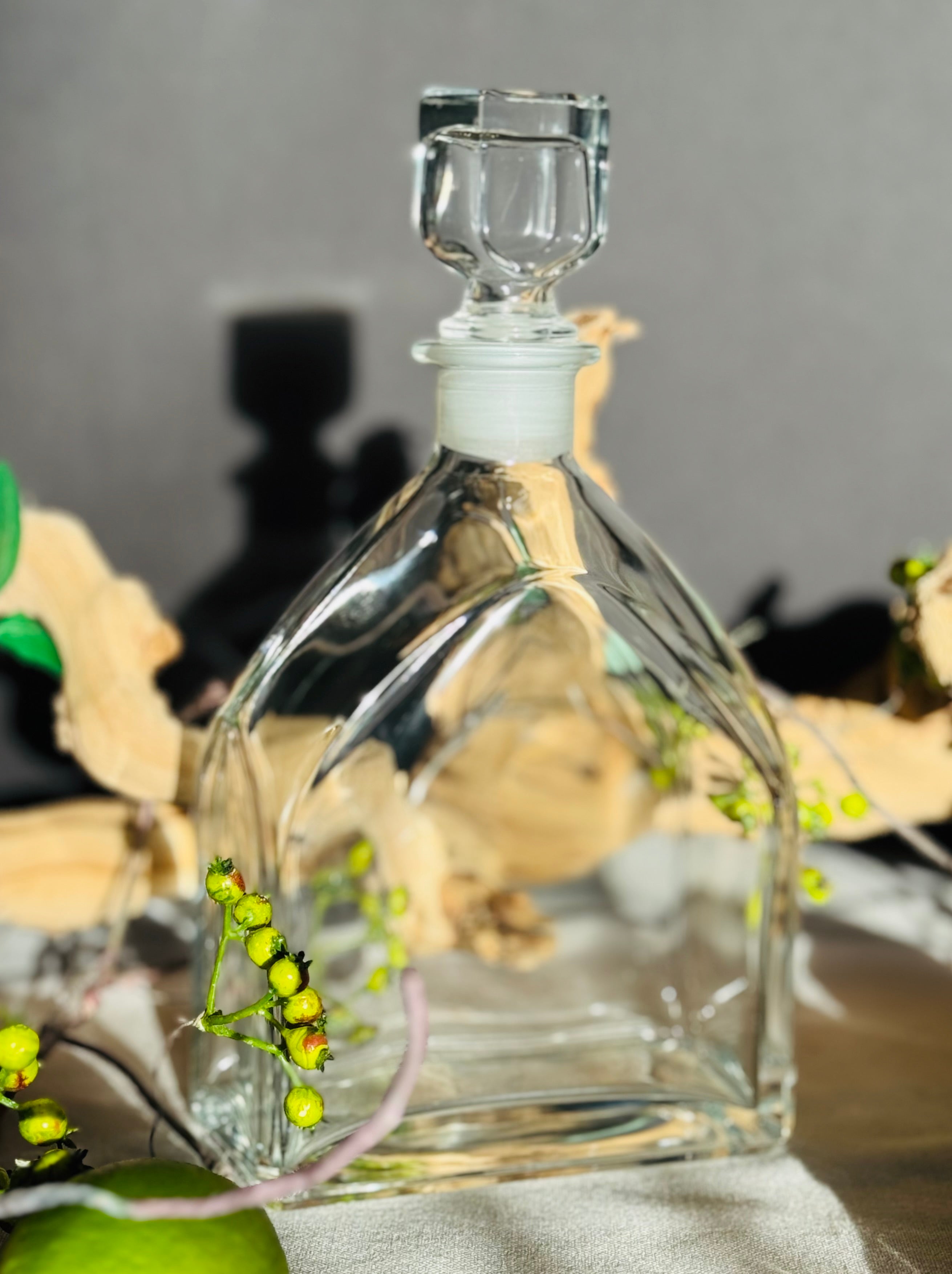 Vintage Mid Century Glass Whiskey Decanter with Stopper | Paneled Barware | 1960s Bar Cart Decor