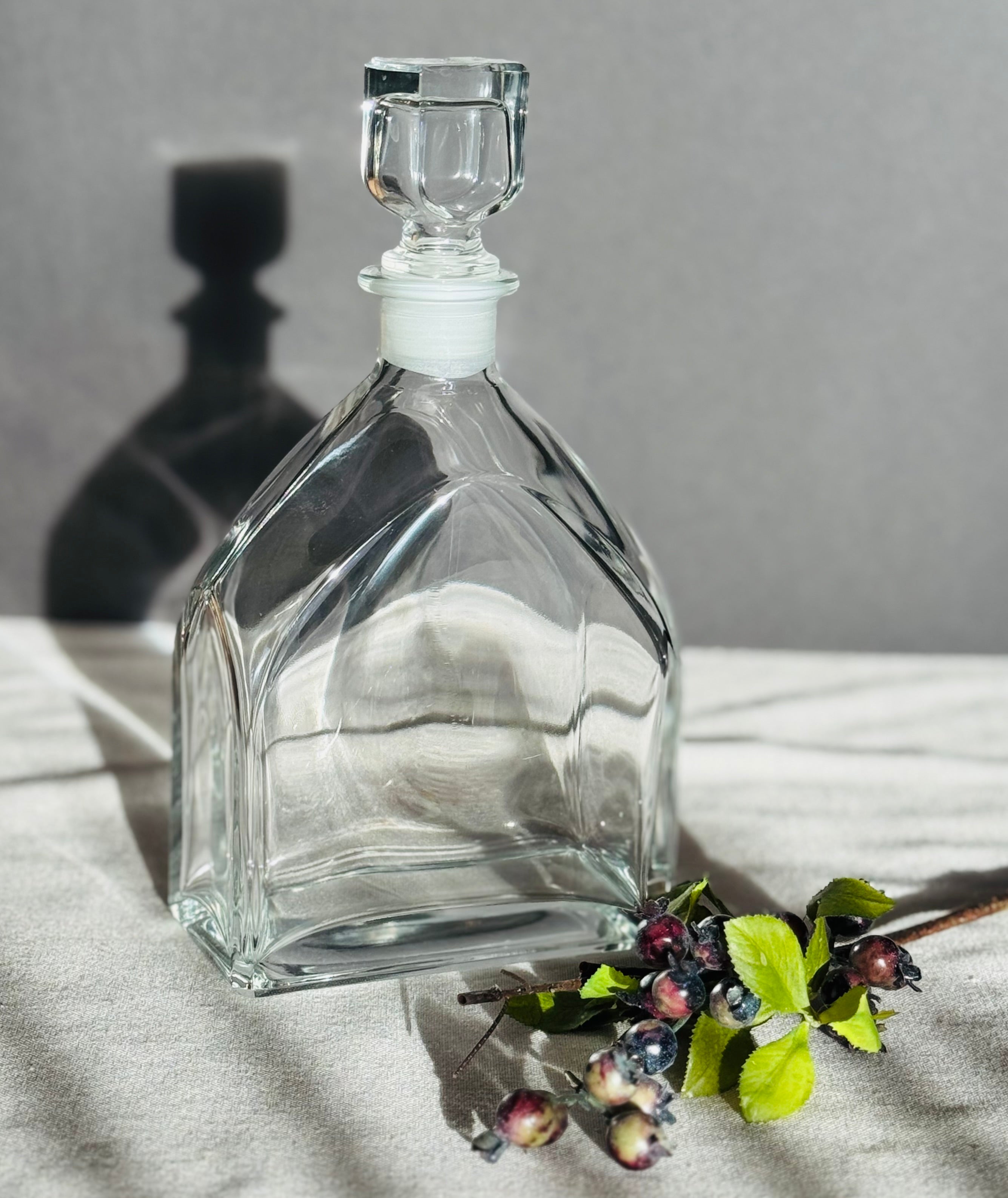 Vintage Mid Century Glass Whiskey Decanter with Stopper | Paneled Barware | 1960s Bar Cart Decor