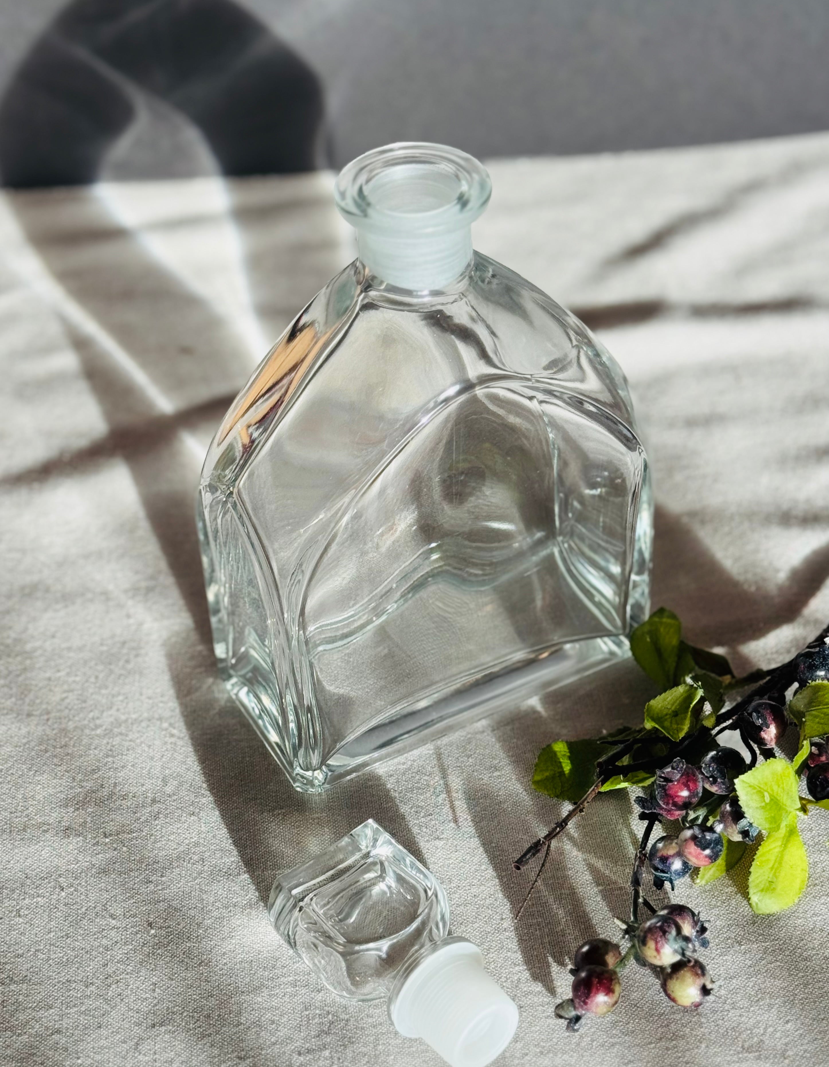 Vintage Mid Century Glass Whiskey Decanter with Stopper | Paneled Barware | 1960s Bar Cart Decor