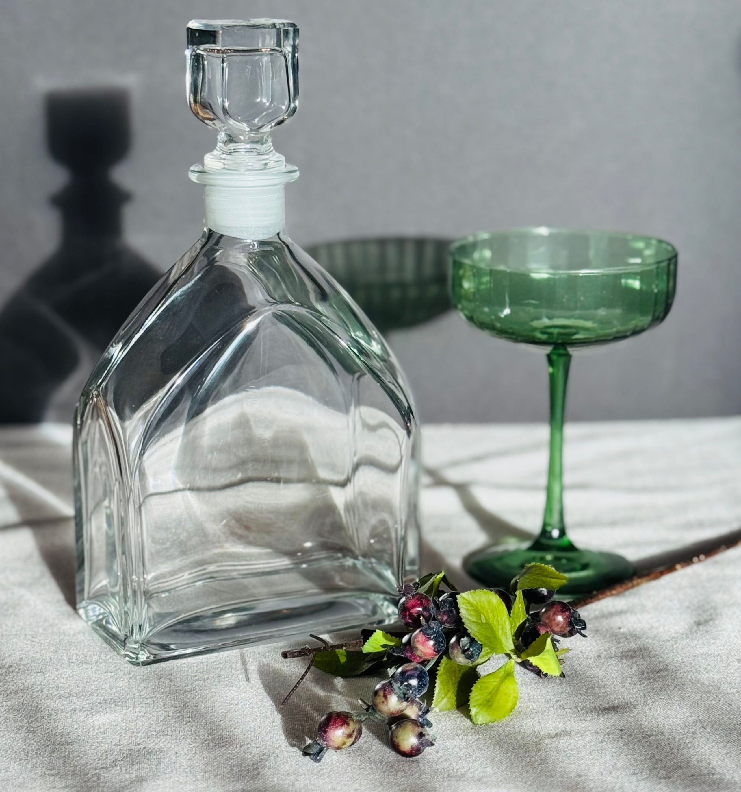 Vintage Mid Century Glass Whiskey Decanter with Stopper | Paneled Barware | 1960s Bar Cart Decor