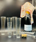 Vintage Spiral Champagne Flutes — Mixed Set of 6 — Optic Twist & Applied Glass Wrap — 1980s Barware