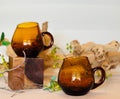 Vintage Amber Hand-Blown Glass Mugs — Set of 2 — 1970s Studio Art Glass Coffee Cups with Applied Handles