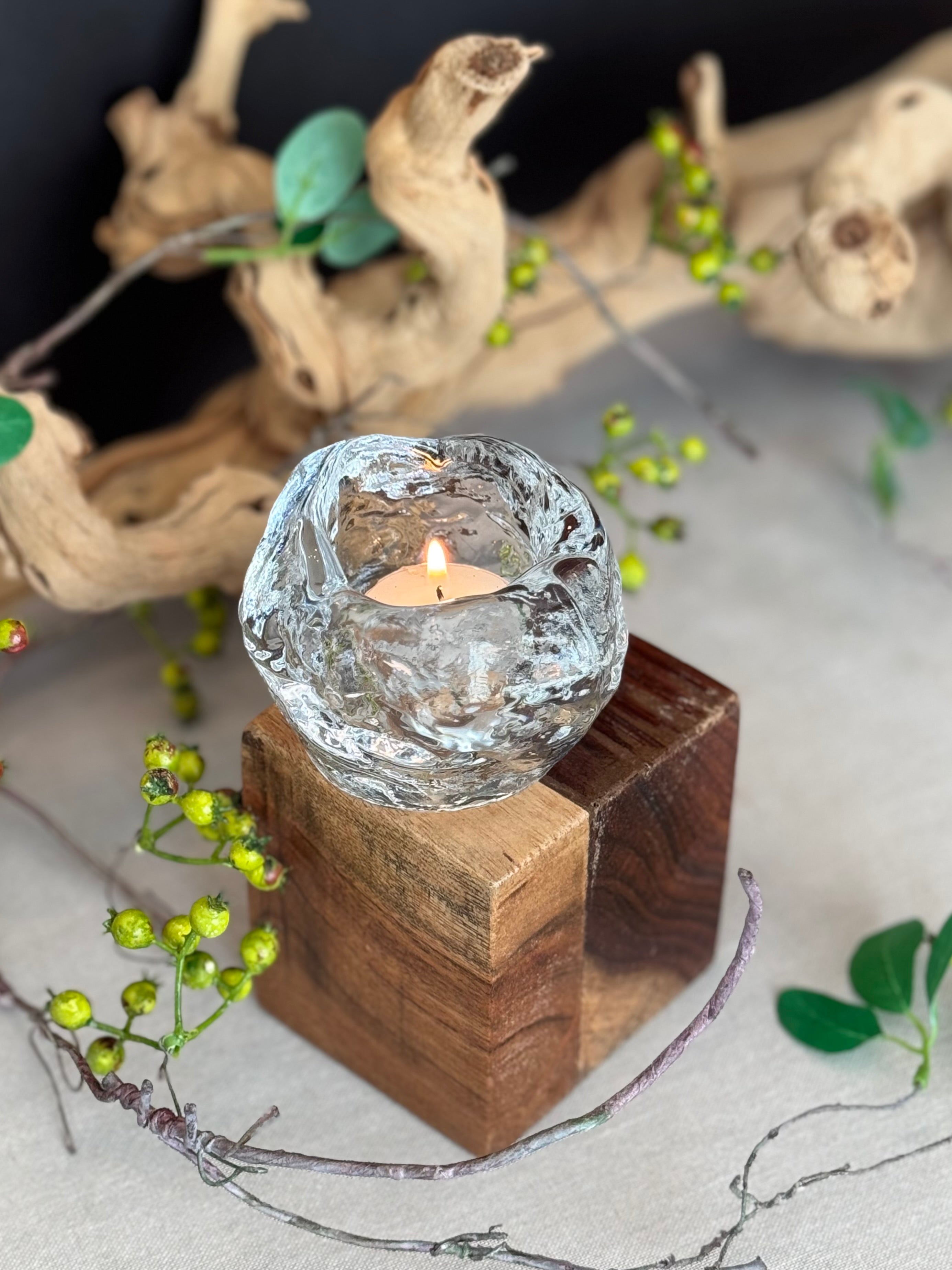 Vintage Ice Glass Votive — Textured Art Glass Candle Holder — Attributed to Blenko — 1970s