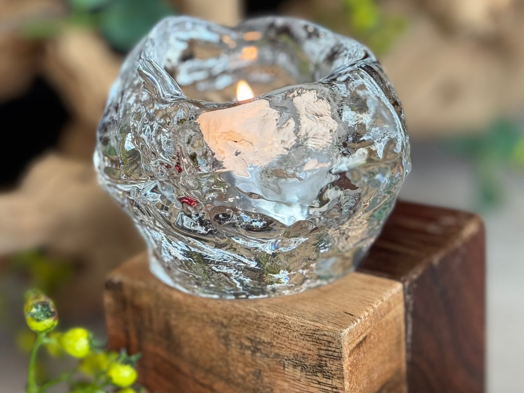 Vintage Ice Glass Votive — Textured Art Glass Candle Holder — Attributed to Blenko — 1970s