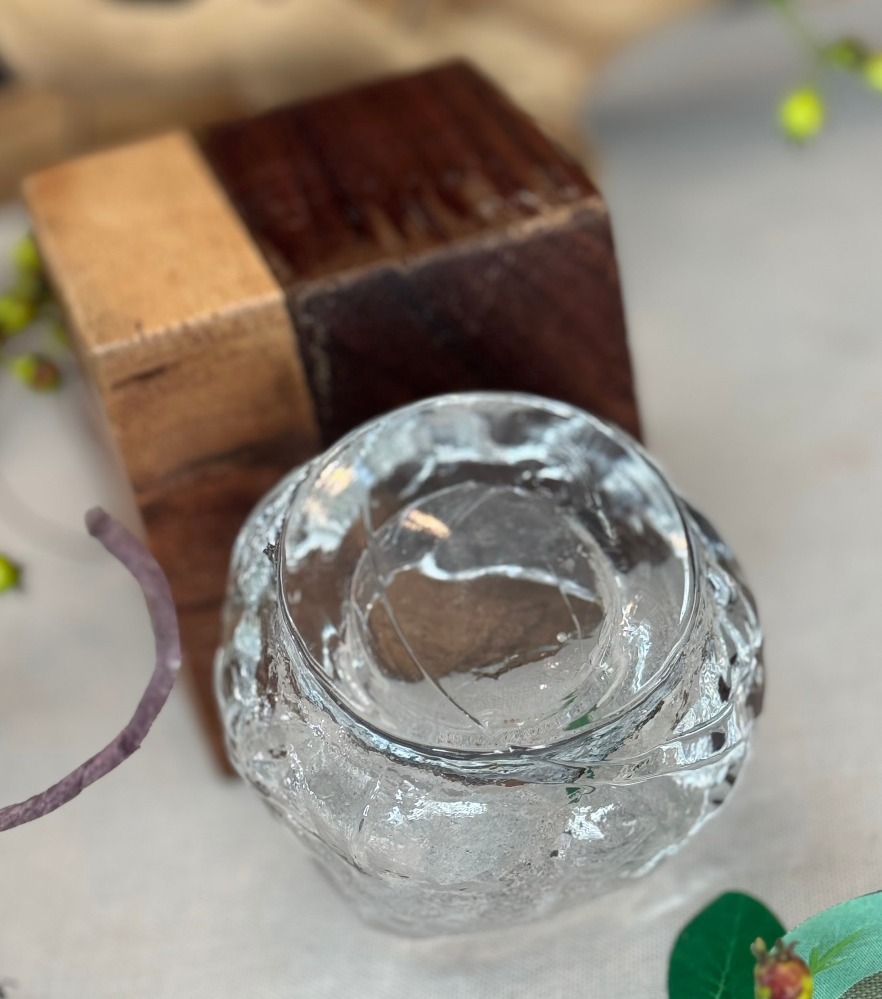 Vintage Ice Glass Votive — Textured Art Glass Candle Holder — Attributed to Blenko — 1970s