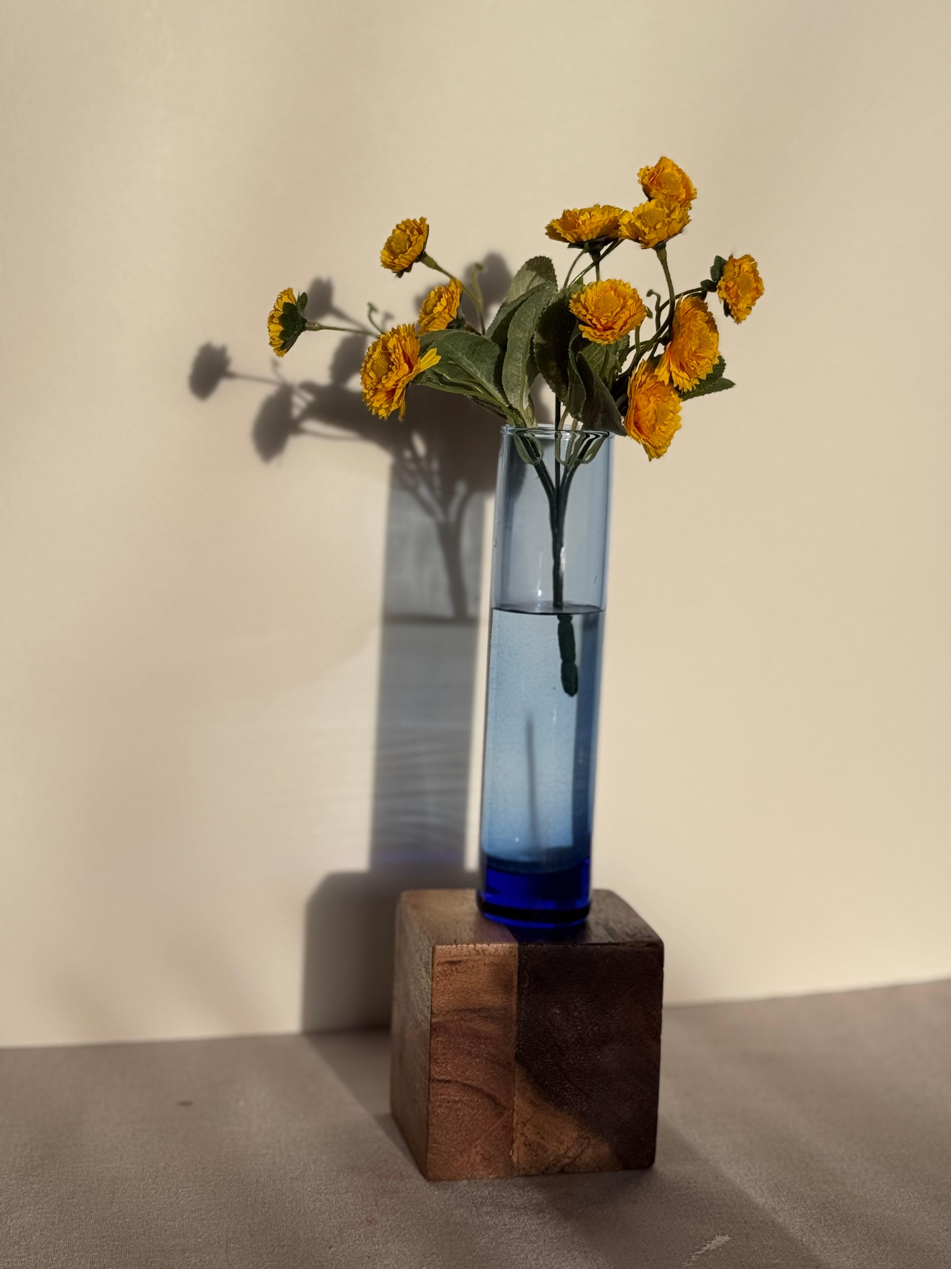 Simple, Elegant Blue Gradient Glass Bud Vase — Quiet Form, Cobalt Fade