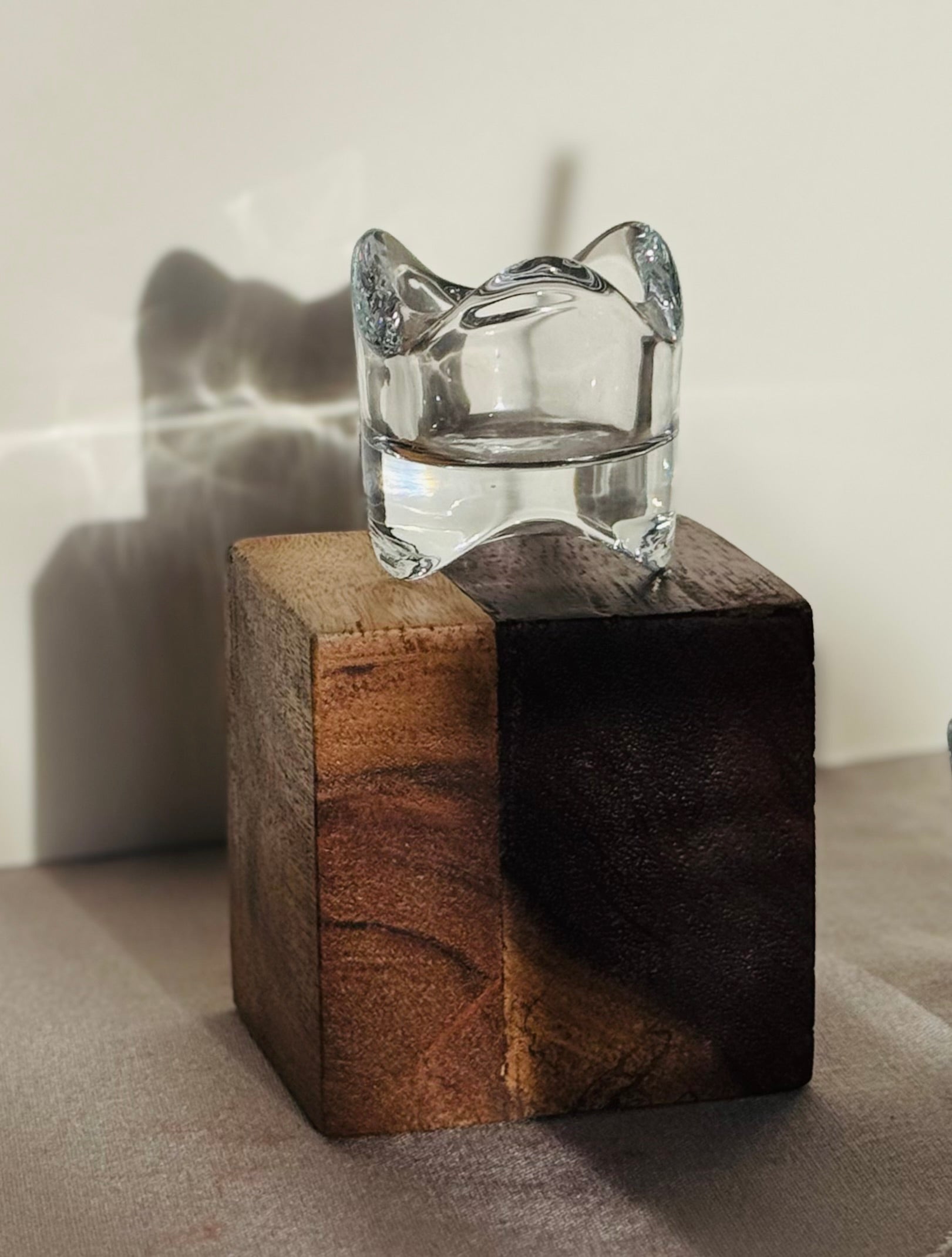 Pair of Heavy Sculptural Art Glass Tealight Candle Holders – Modern Minimalist