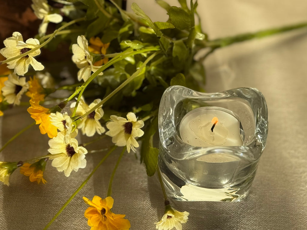 Pair of Heavy Sculptural Art Glass Tealight Candle Holders – Modern Minimalist