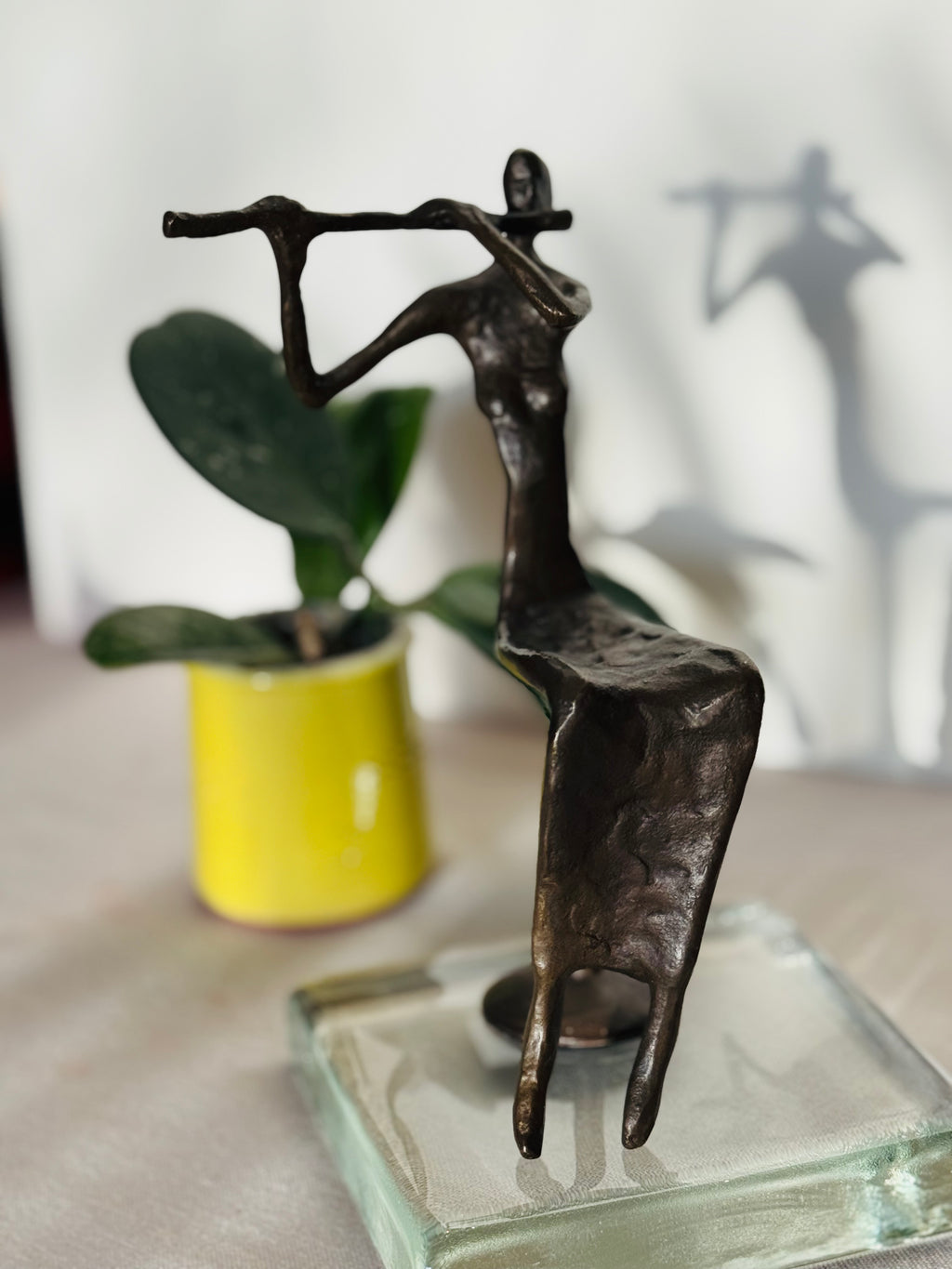 Abstract Bronze Musician Sculpture – Modernist Flute Player