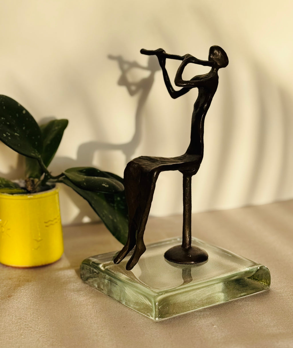 Abstract Bronze Musician Sculpture – Modernist Flute Player