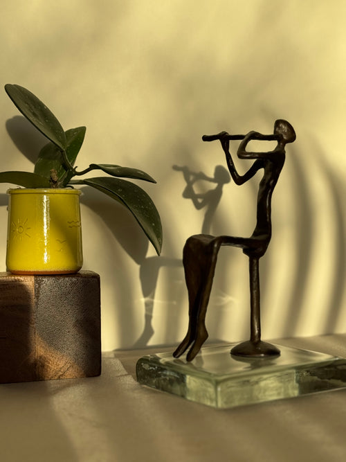Abstract Bronze Musician Sculpture – Modernist Flute Player
