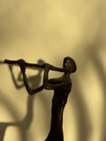 Abstract Bronze Musician Sculpture – Modernist Flute Player