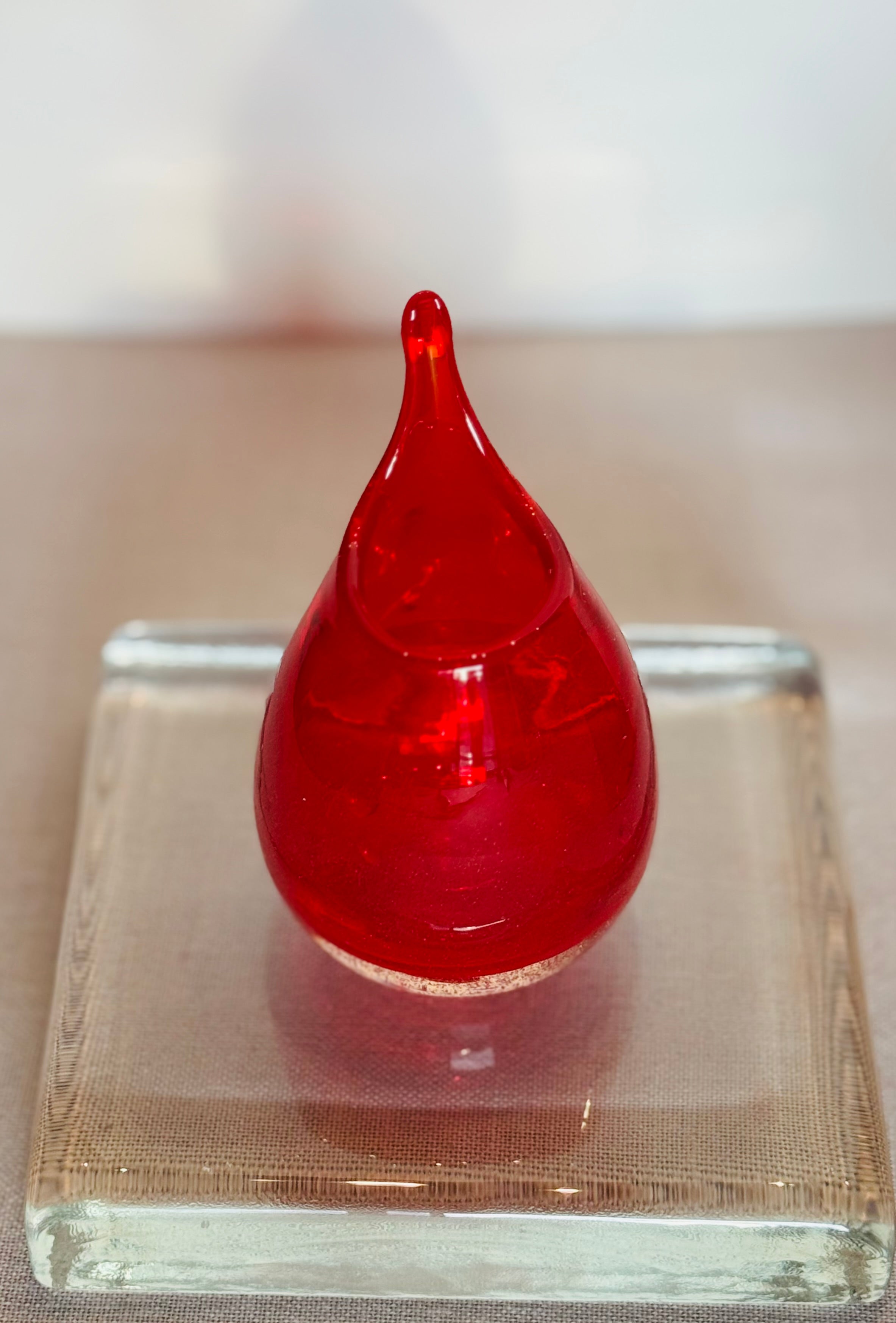 Pair of Hand-Blown Red Swung Glass Bud Vases