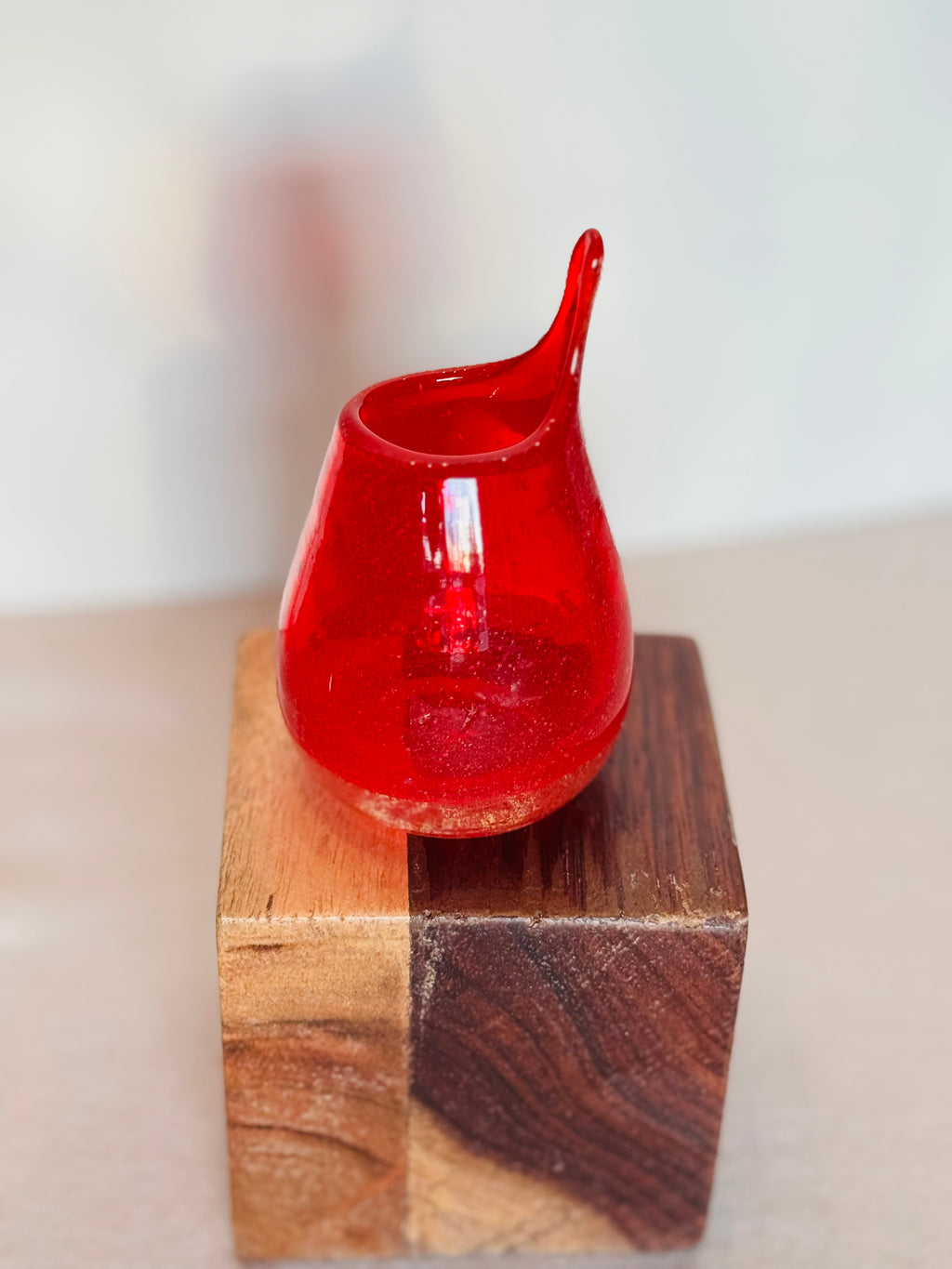 Pair of Hand-Blown Red Swung Glass Bud Vases