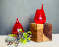 Pair of Hand-Blown Red Swung Glass Bud Vases